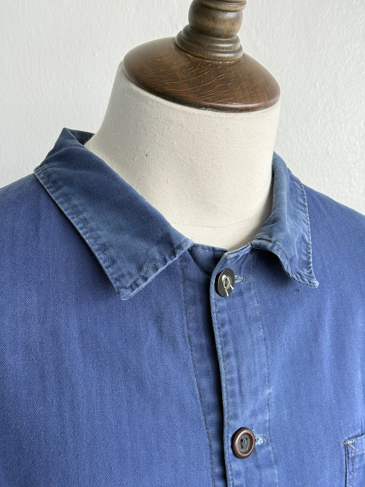 Blue Herringbone Cotton Vintage Workwear Chore Jacket CH499 - Large