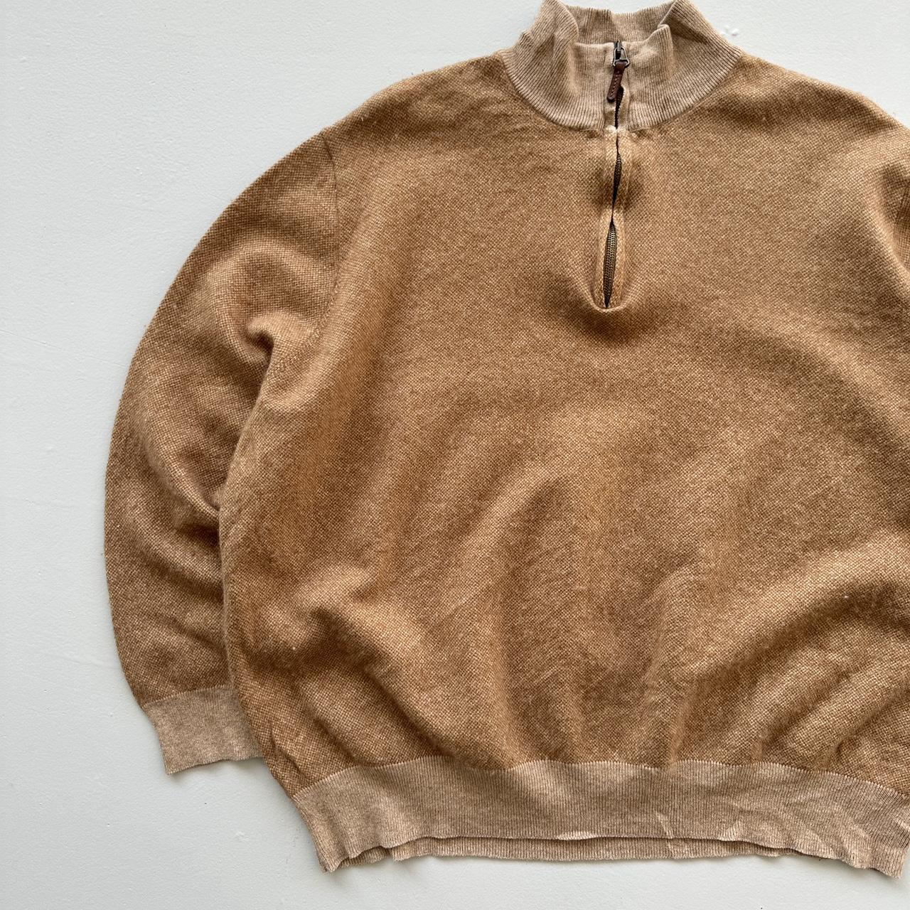 Tan Cashmere Polo Ralph Lauren Quarter Zip Sweatshirt - XL / 2XL Boxy