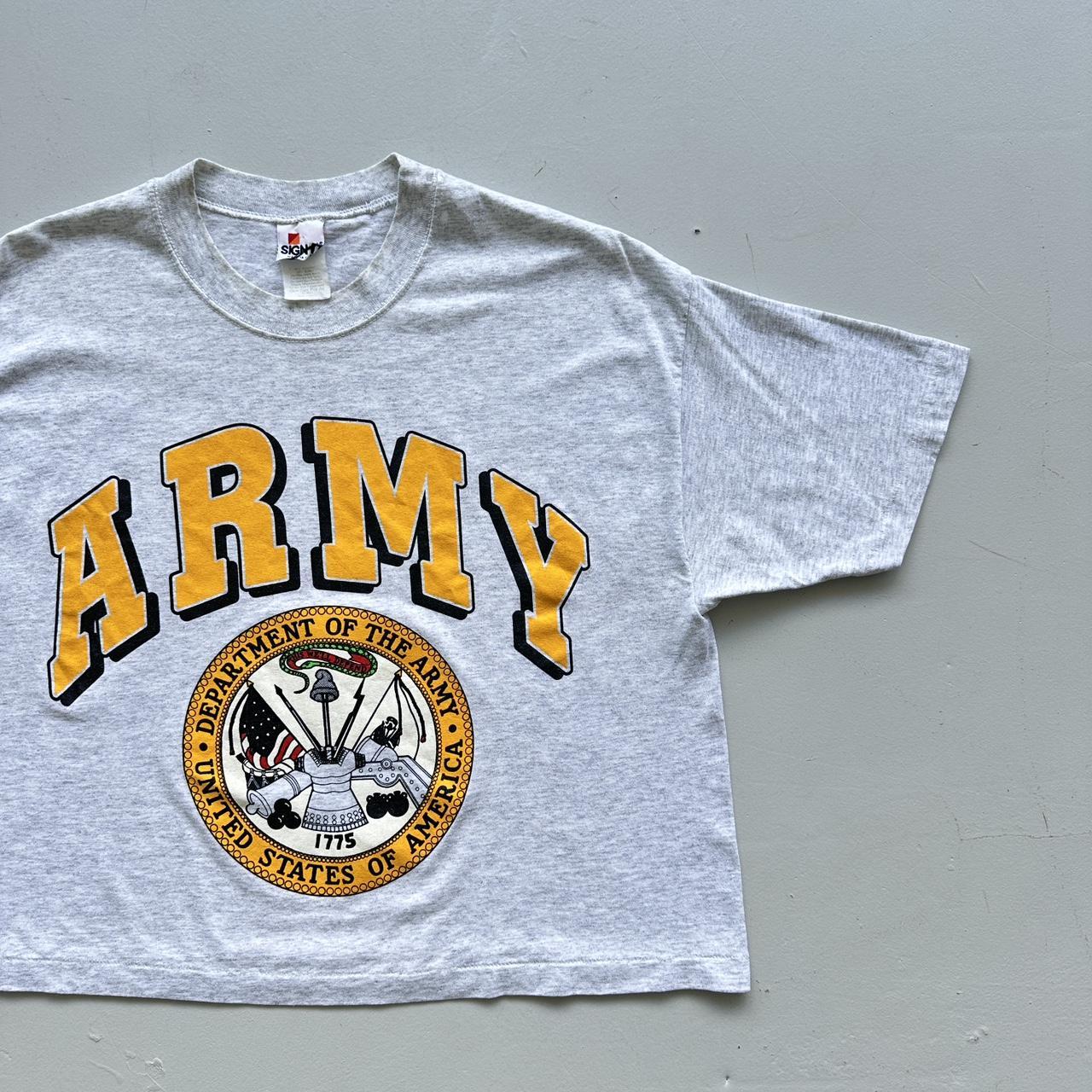 Grey Army 90s Vintage Cropped T-shirt - Large