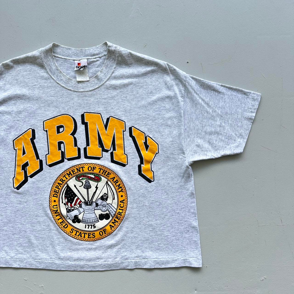 Grey Army 90s Vintage Cropped T-shirt - Large