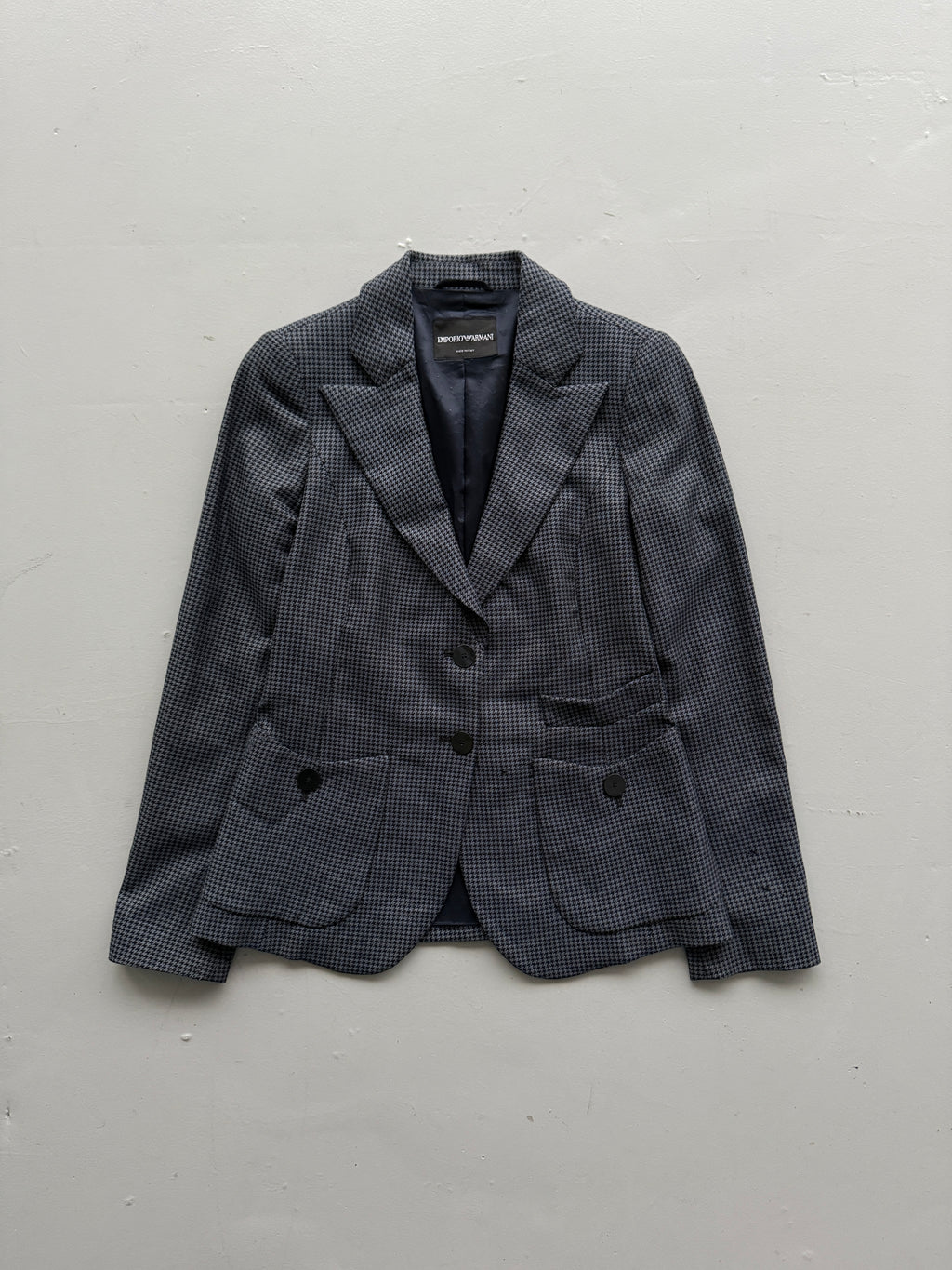 Navy Blue Emporio Armani 90's Vintage Check Blazer - UK 10