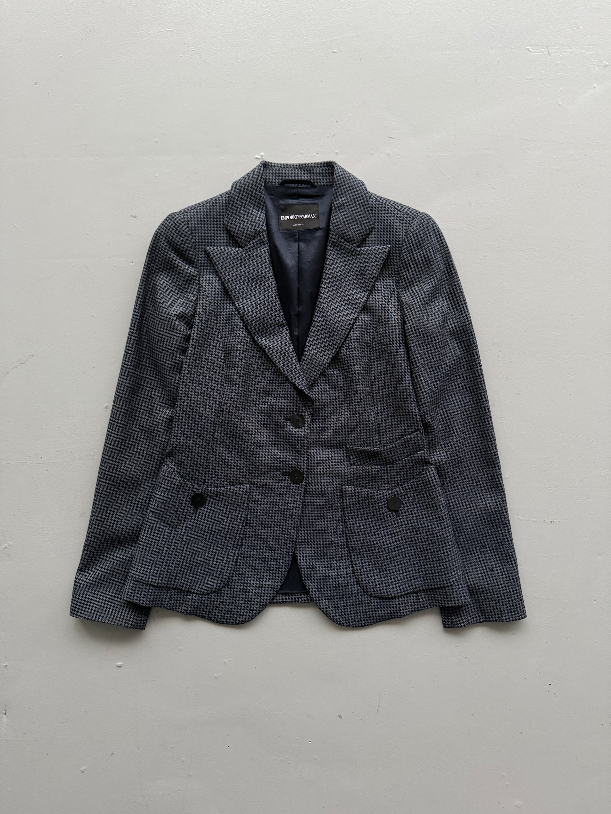 Navy Blue Emporio Armani 90's Vintage Check Blazer - UK 10