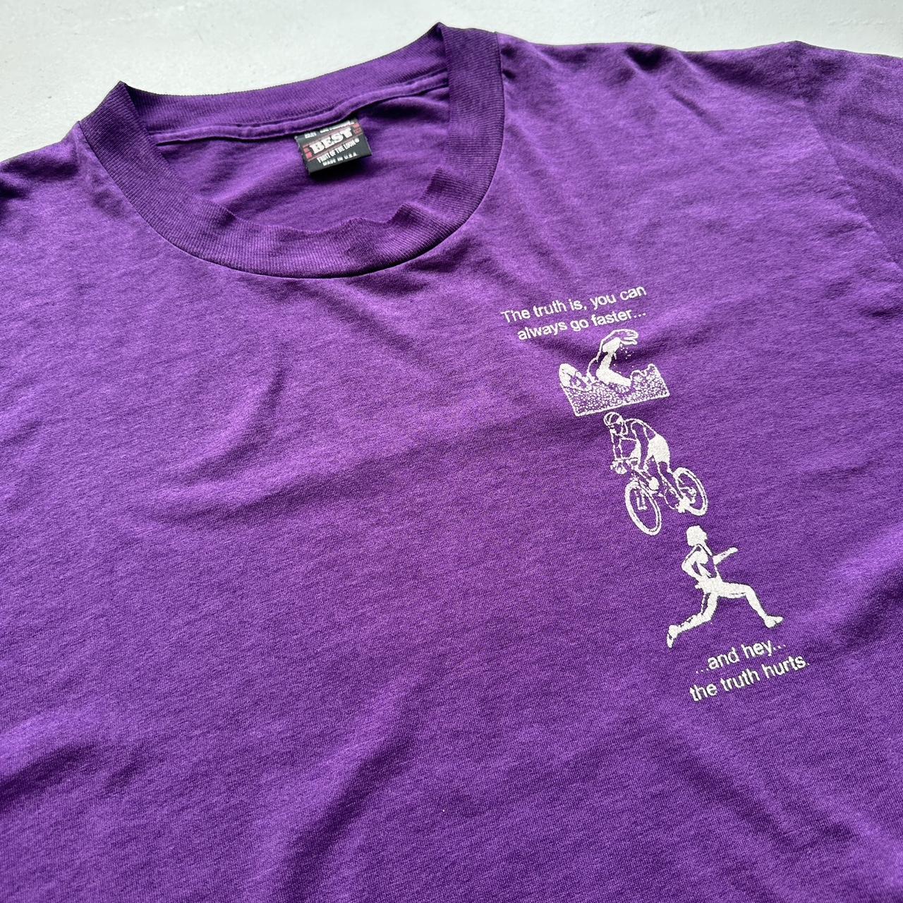 Purple Triathlon Slogan 90s Vintage T-shirt - Large