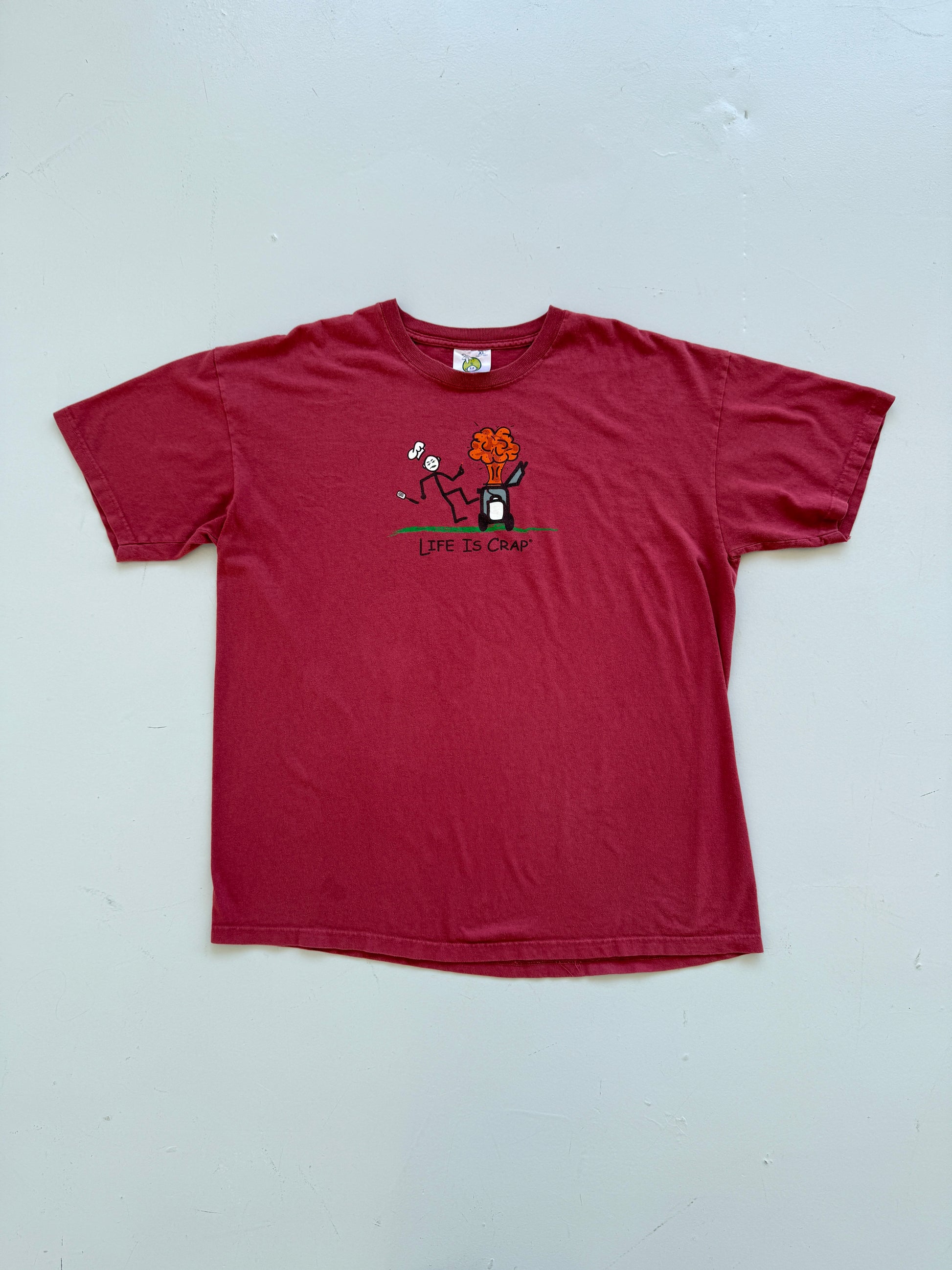 Red Life is Crap 00's Vintage Funny Slogan Graphic T-Shirt - XL
