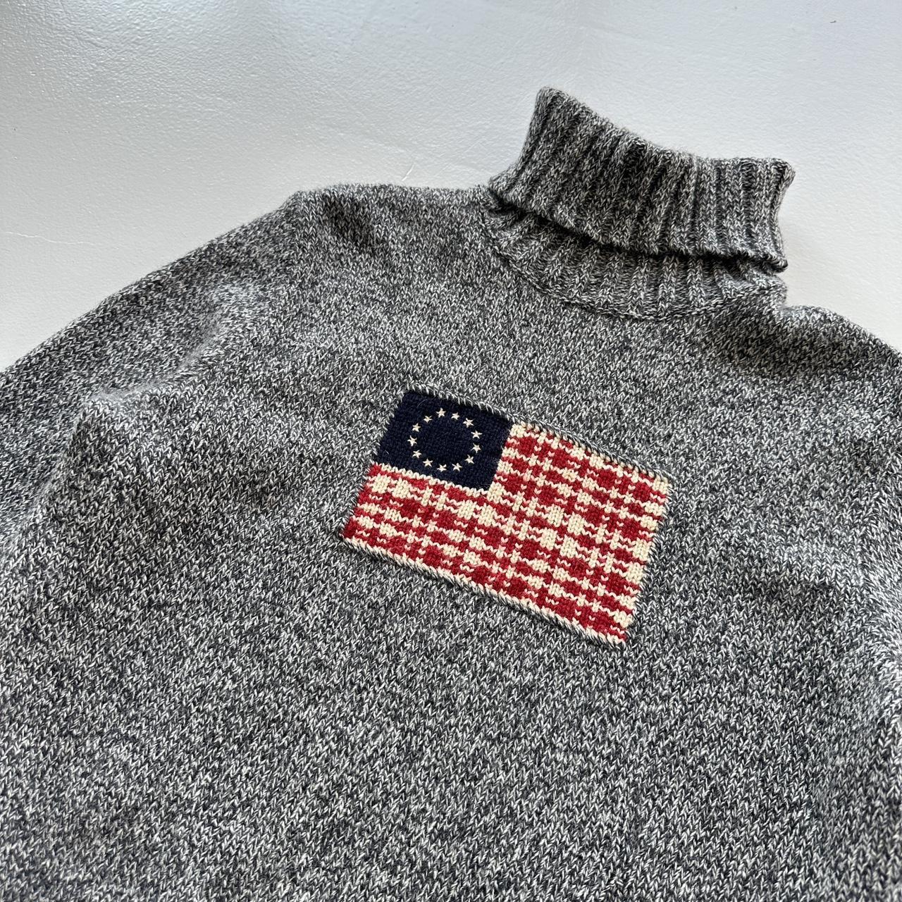 Grey Polo Ralph Lauren Vintage Flag Patch Turtleneck Knitted Sweatshirt - Womens Medium Size 10