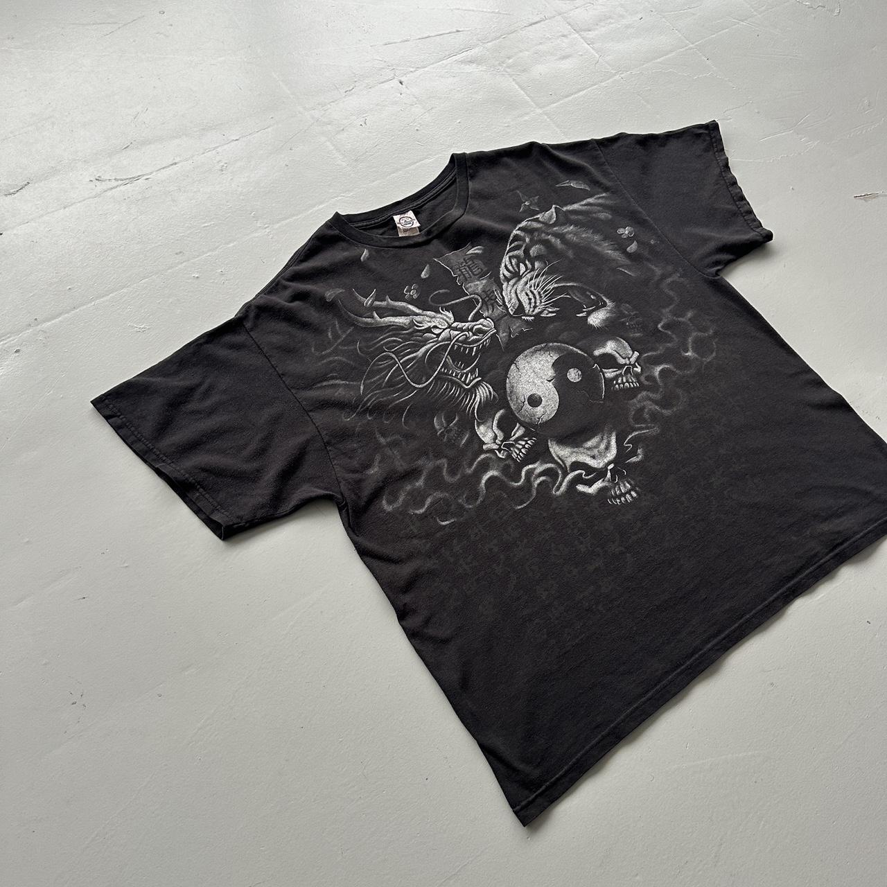 Black Tribal Gothic Y2K 00s Vintage Graphic T-Shirt - 2XL