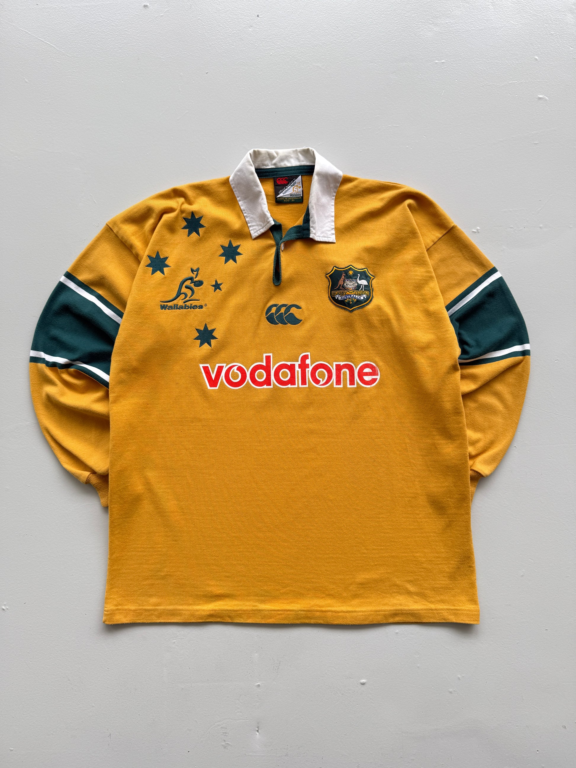 Yellow Australian Rugby 00s Vintage Canterbury Wallabies Long Sleeve Jersey - XL