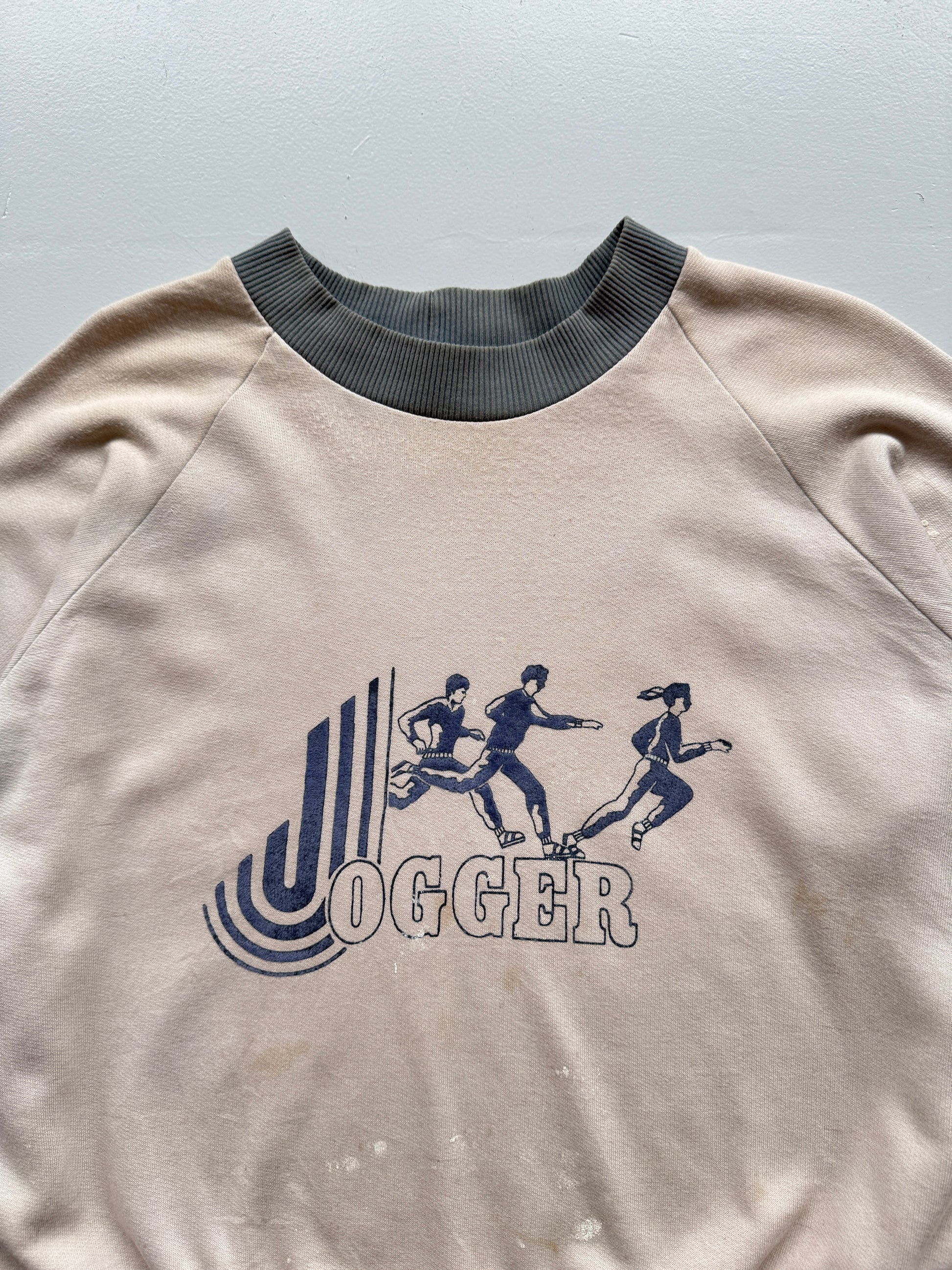 Cream Jogger 80's Vintage French Graphic Sweatshirt Jumper - Medium
