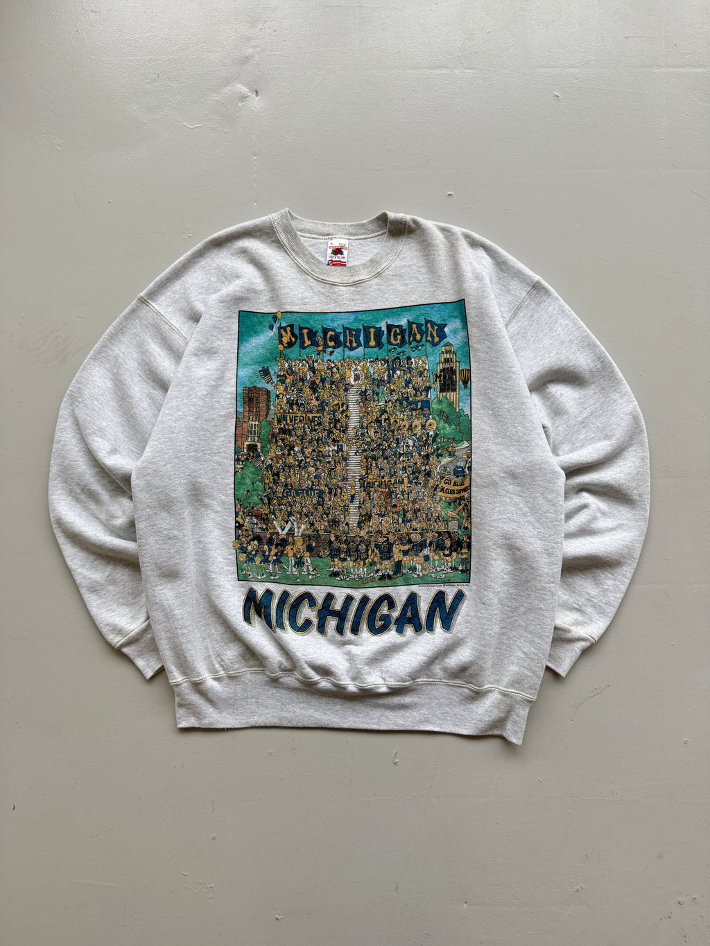 Grey Michigan Football 90's Vintage Collage Graphic Sweatshirt - XL