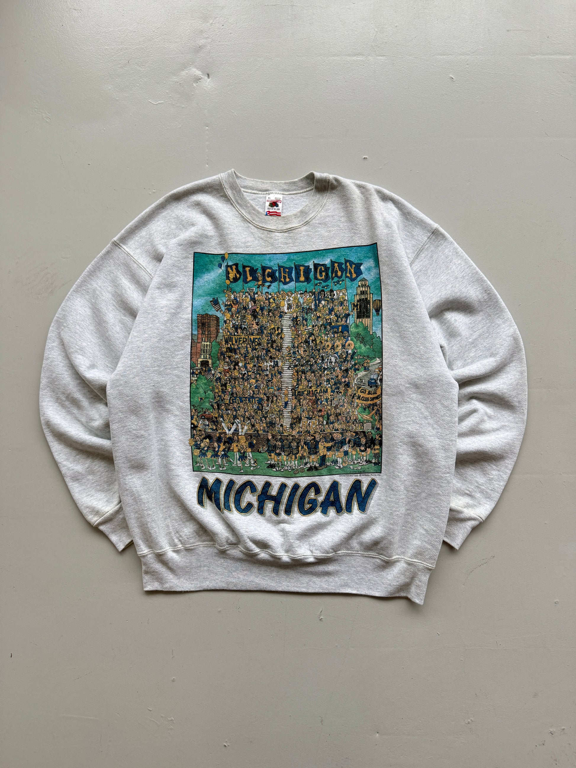 Grey Michigan Football 90's Vintage Collage Graphic Sweatshirt - XL