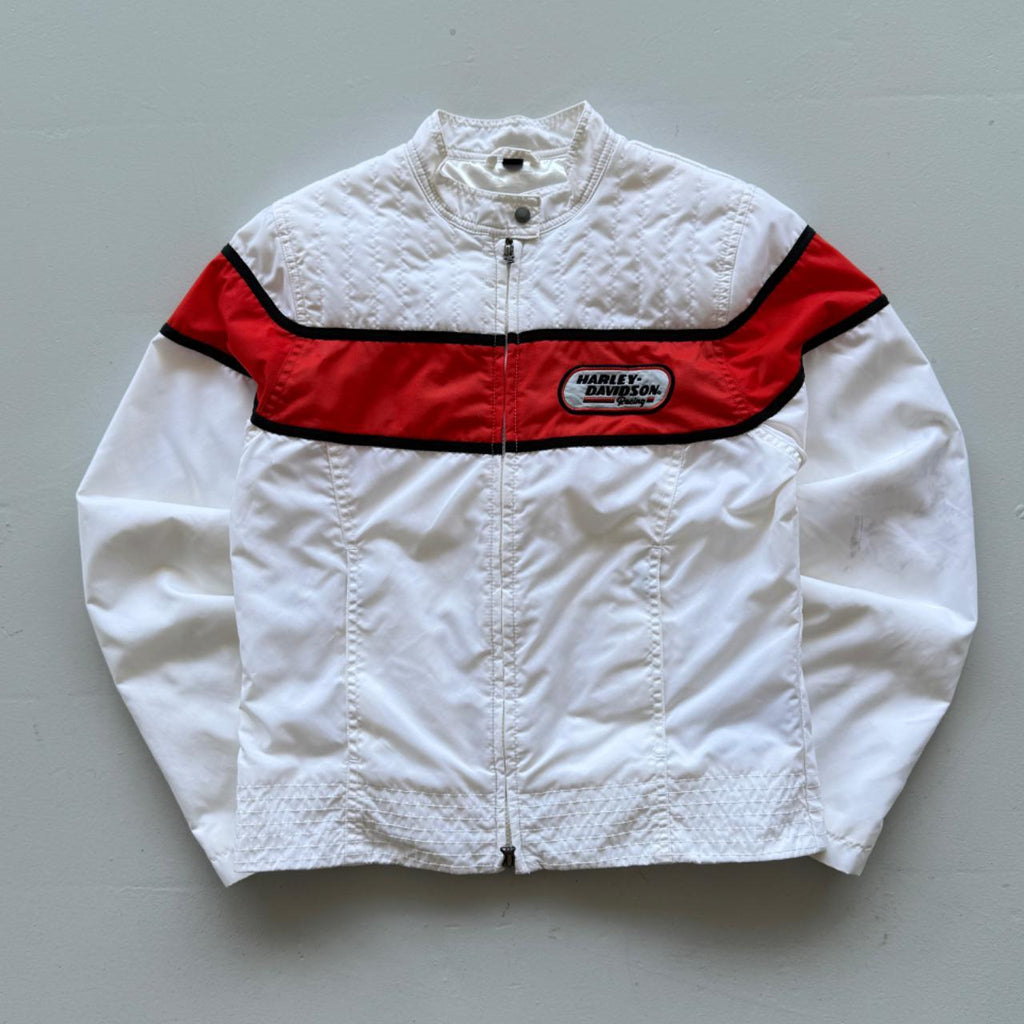 White and Red Harley Davidson 00's Y2K Track Jacket - Womens Medium