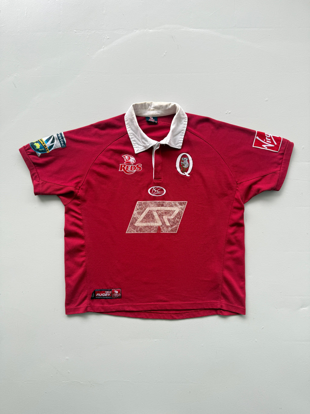 Red Queensland Reds 00's Vintage Short Sleeve Rugby Polo Jersey - Large