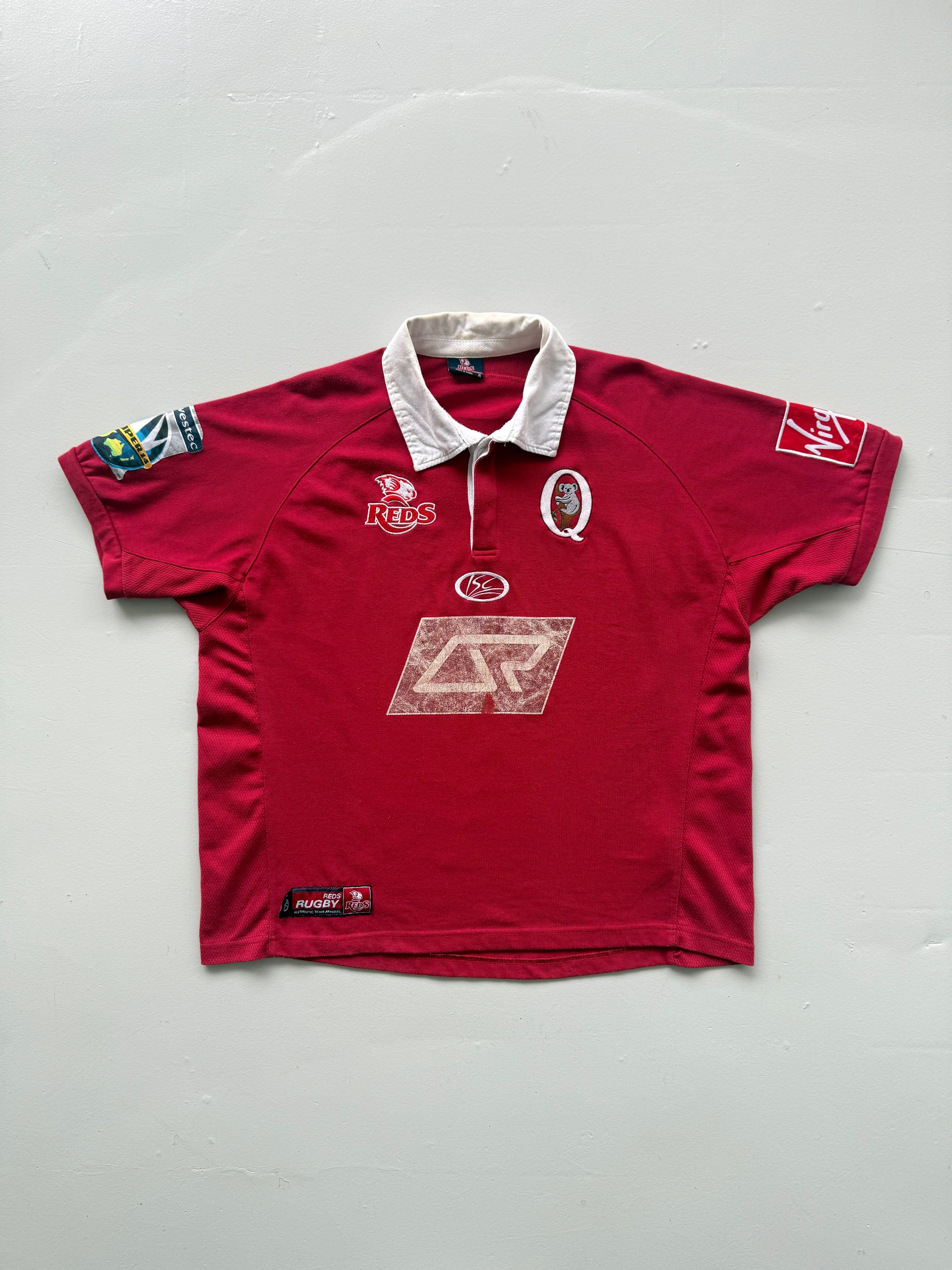 Red Queensland Reds 00's Vintage Short Sleeve Rugby Polo Jersey - Large