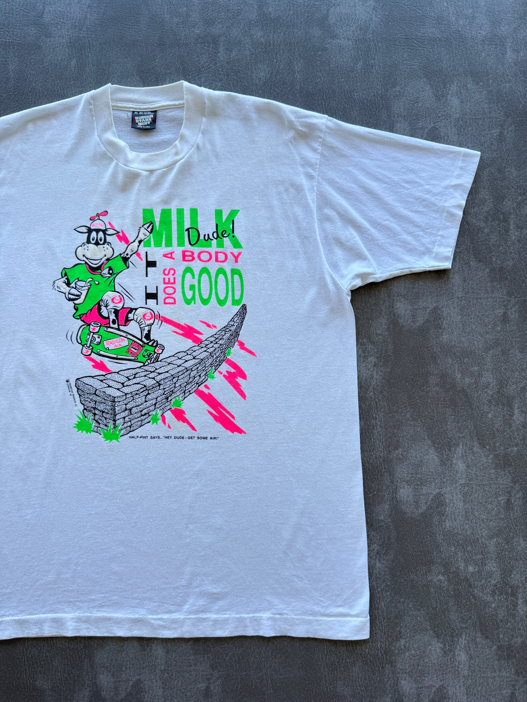 White Half-Pint Milk Skate 90's Vintage Single Stitch Graphic T-Shirt - Large