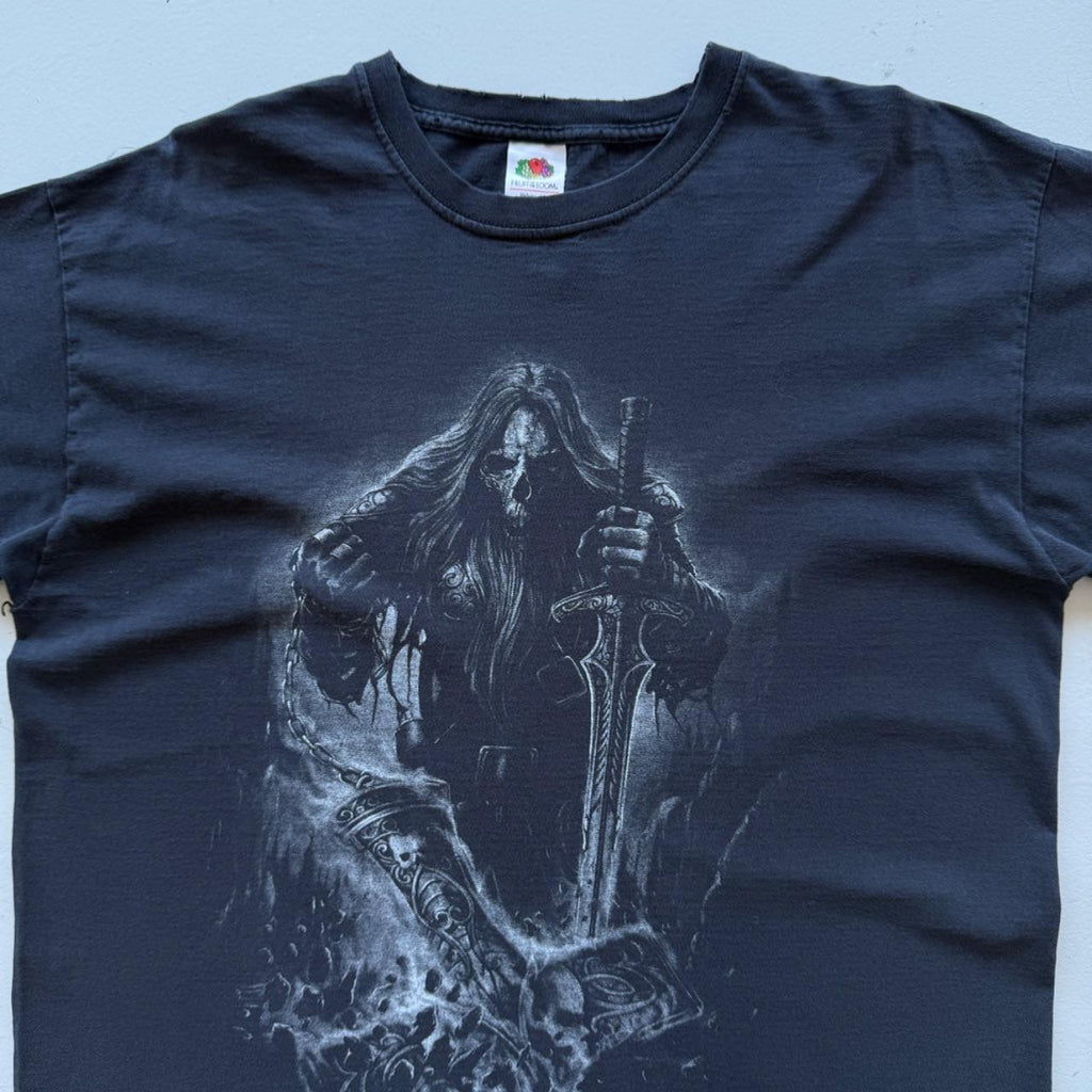 Black Gothic Reaper 90s Vintage Graphic T-Shirt - Large