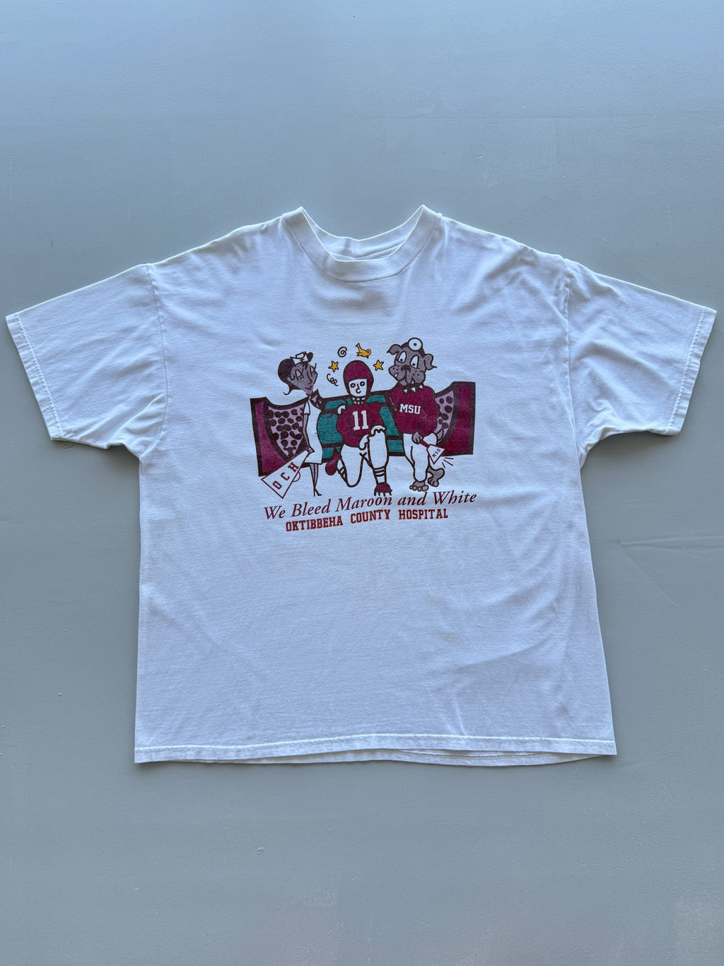 Hanes MSU We Bleed Maroon and White 90's Vintage T-Shirt - XL