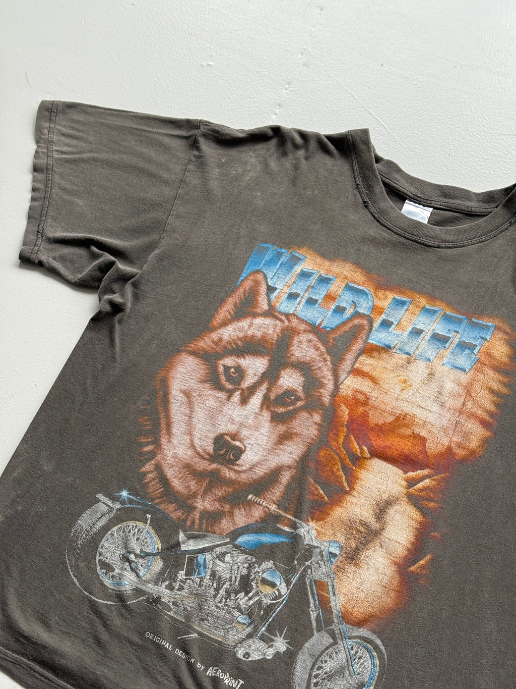 Faded Thrashed Wolf Wild Life Biker 90's Vintage Graphic T-Shirt - XL