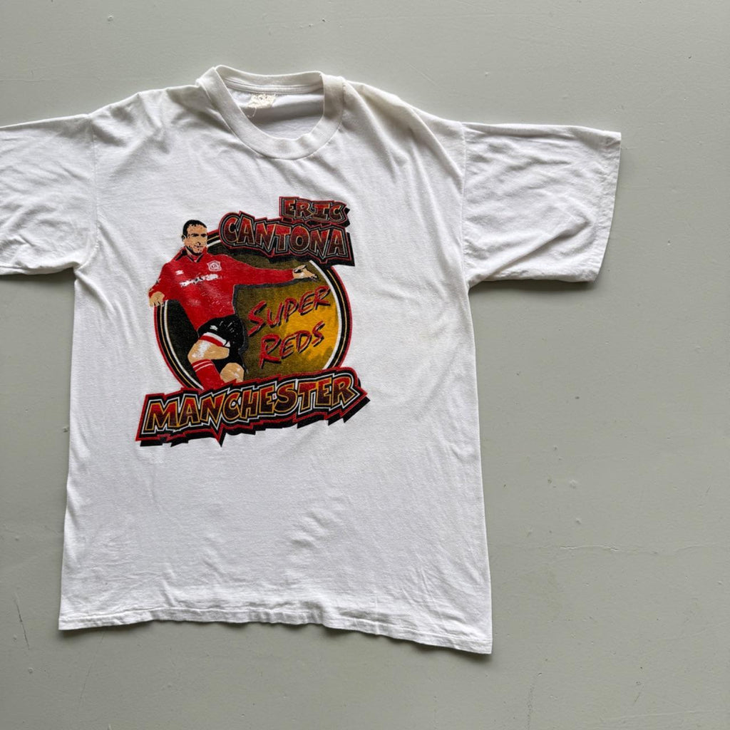 White Eric Cantona 90s Vintage Manchester United T-Shirt - XL