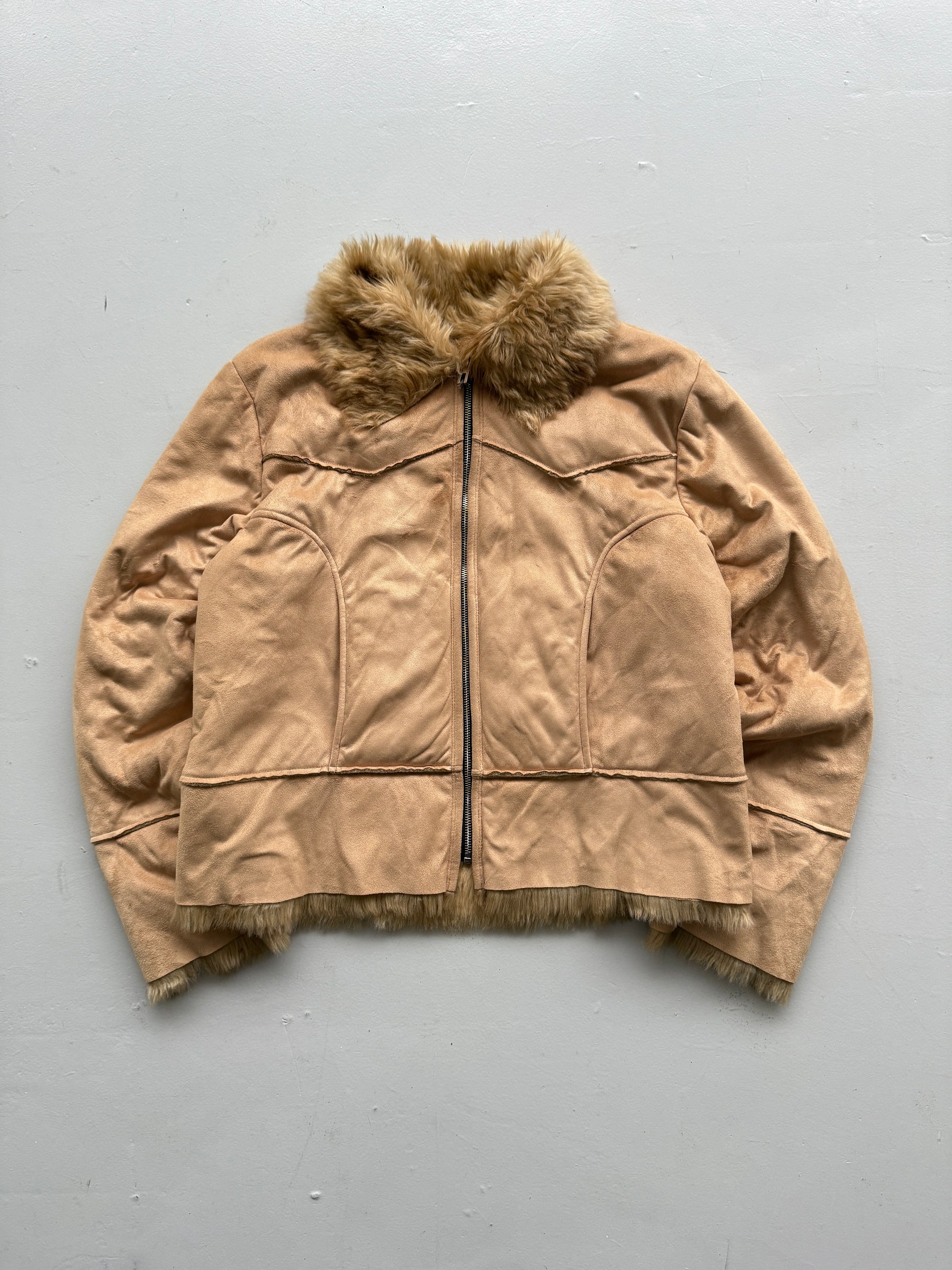 Beige Nils 00's Vintage Y2K Fur Affect Lined Jacket- Large