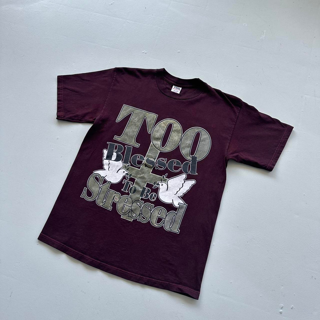 Burgundy Over-dyed Religious Slogan Vintage 90's T-shirt - Large