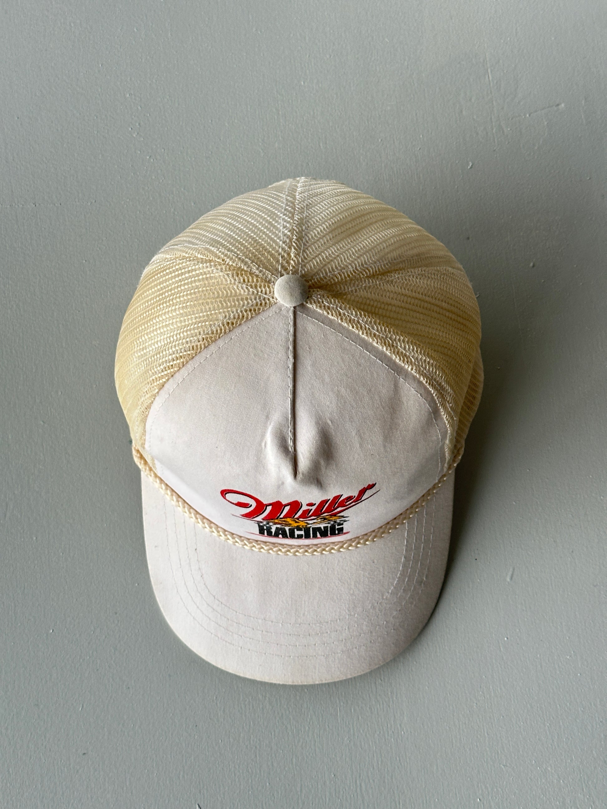 White / Cream Miller Racing 90's Vintage Mesh SnapBack Trucker Cap