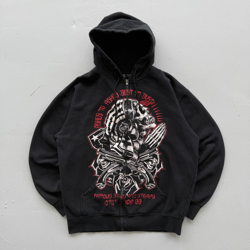 Black Famous Stars and Straps Y2K Vintage Graphic Hoodie - Large