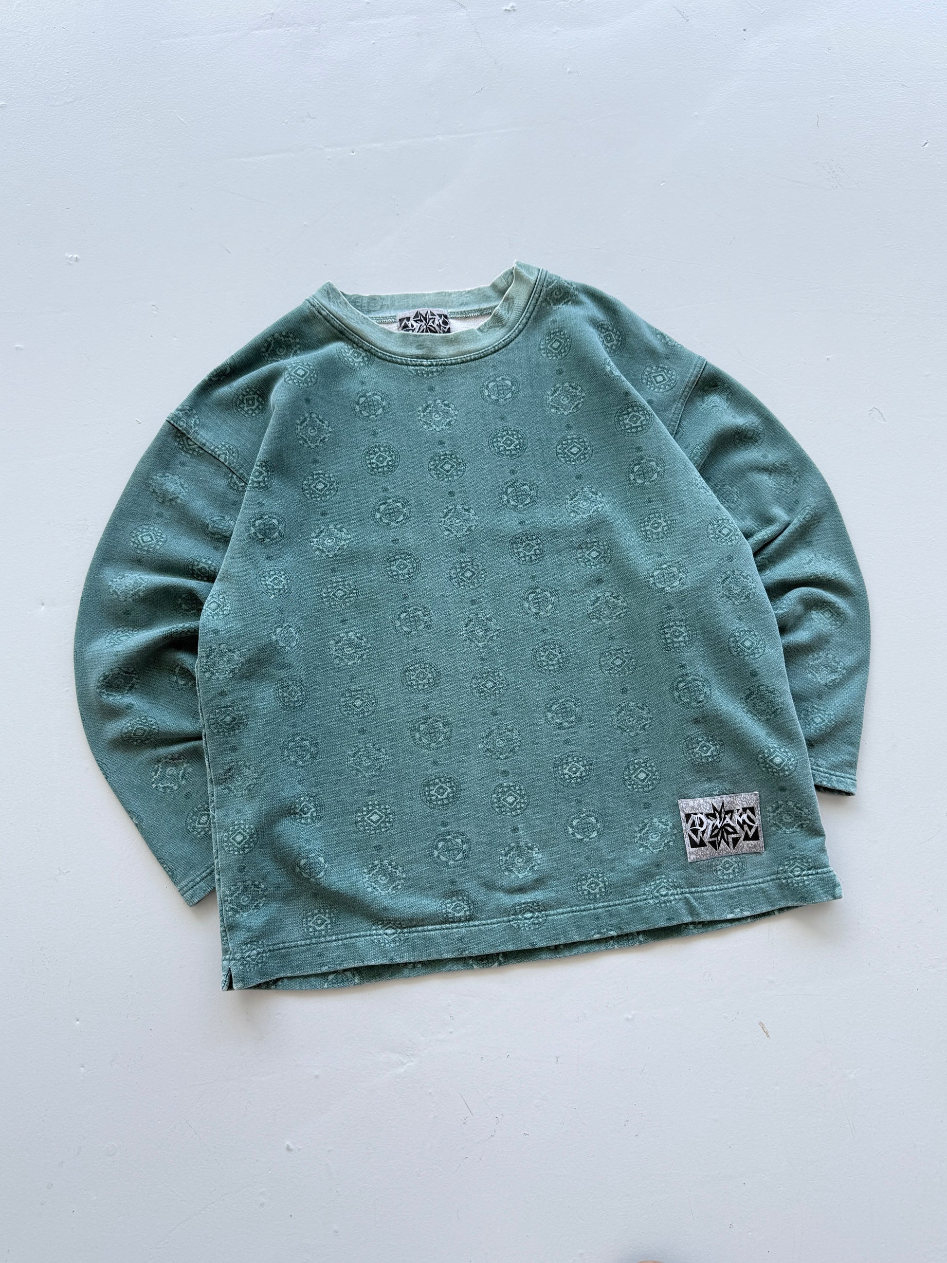 Dina Green Software Vintage Patterned  Surfwear 90's Sweatshirt - Large