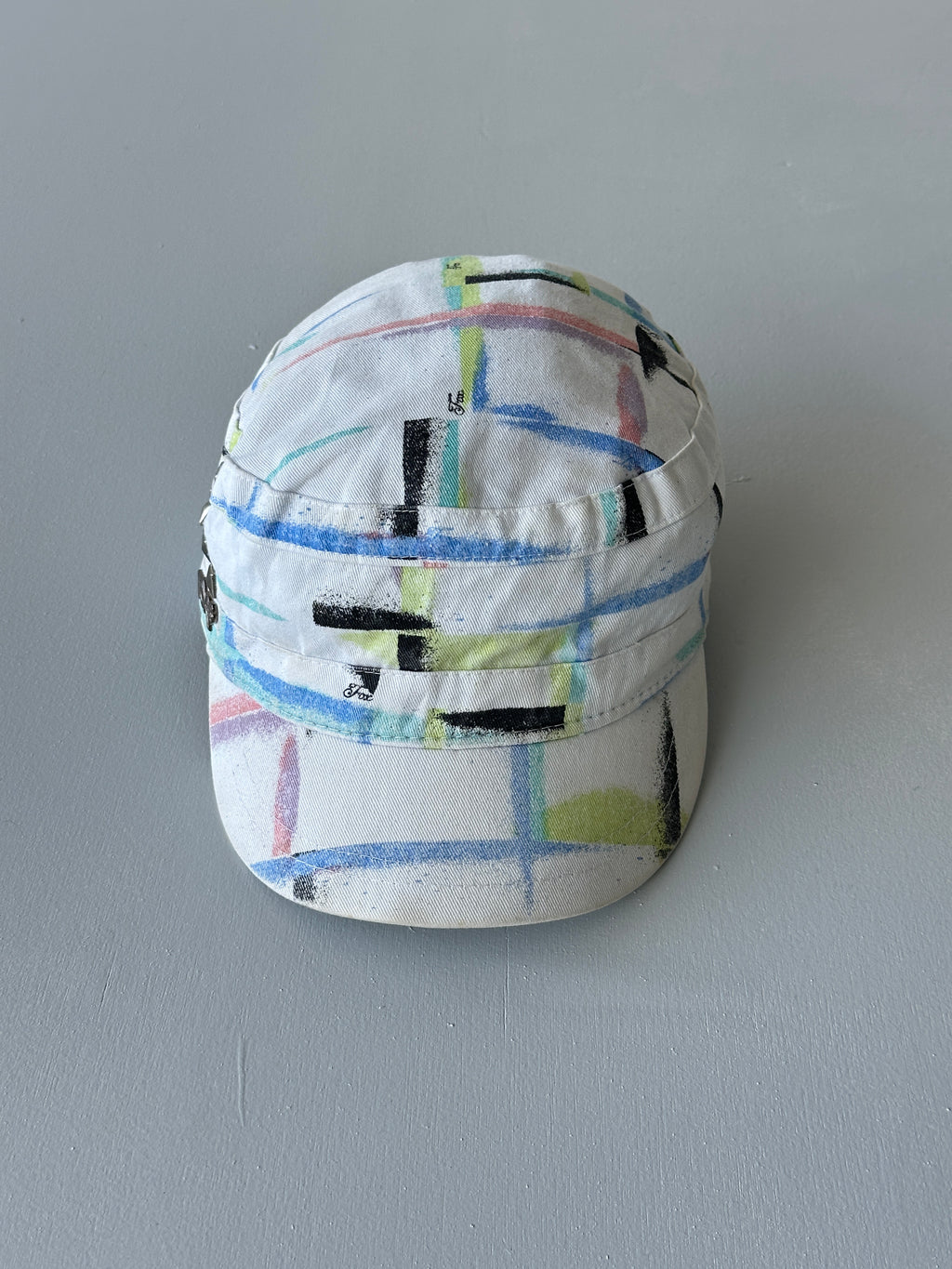 FOX White Studded Y2K Cadet Cap Military Style 00's Grunge Aesthetic