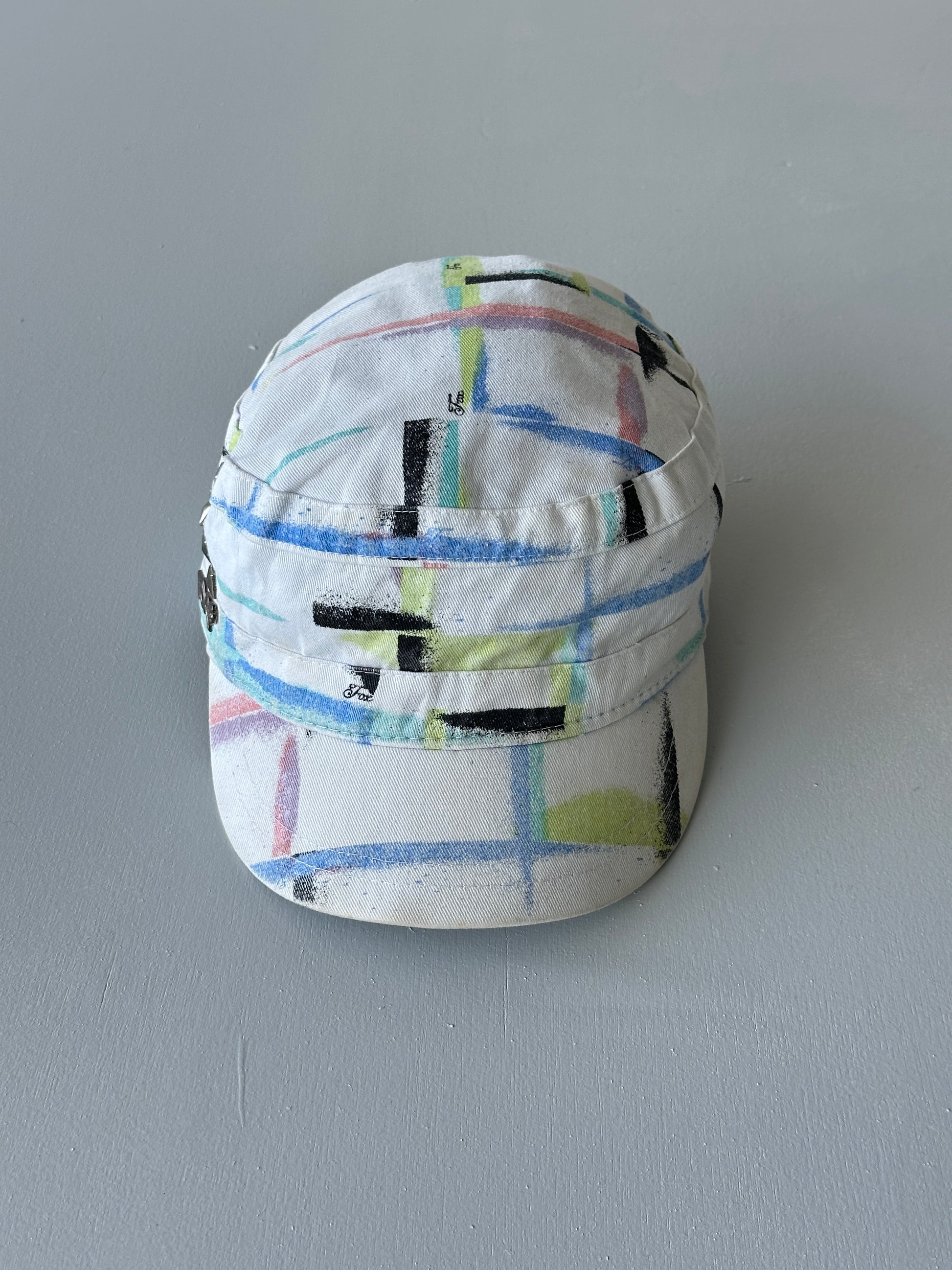 FOX White Studded Y2K Cadet Cap Military Style 00's Grunge Aesthetic
