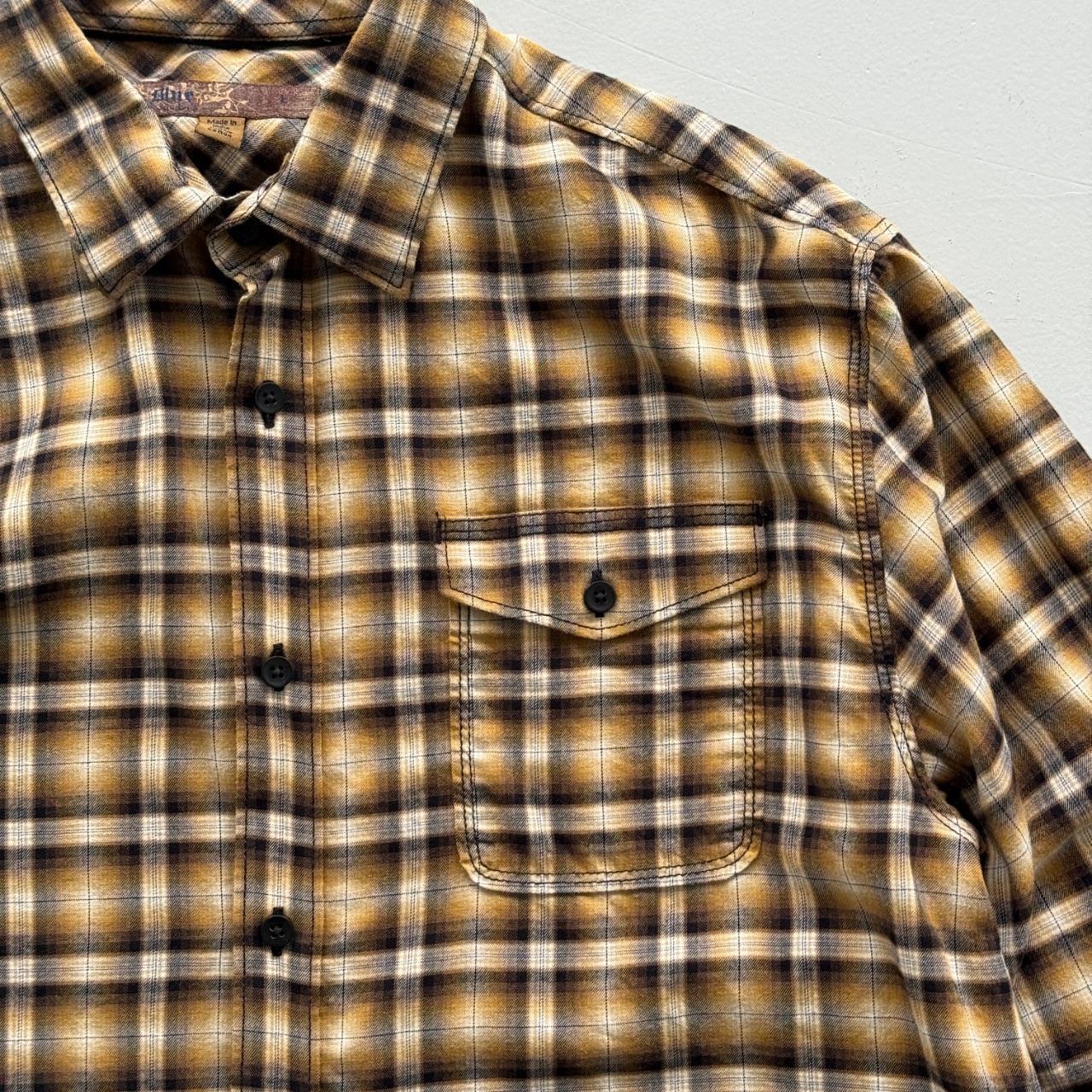 Yellow Checkered Long Sleeve 90s Vintage Flannel Shirt - Large