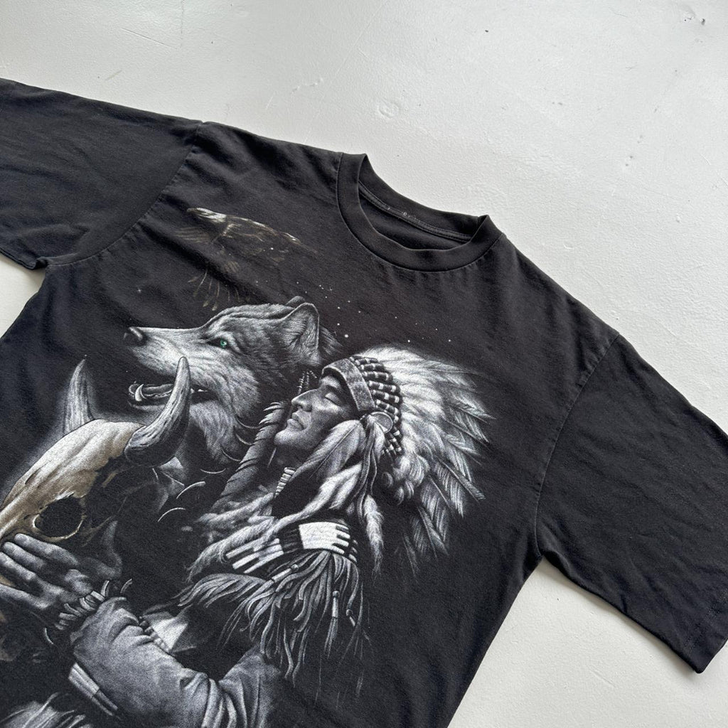Black Native American / Wolfskin 90s Vintage T-shirt - Large