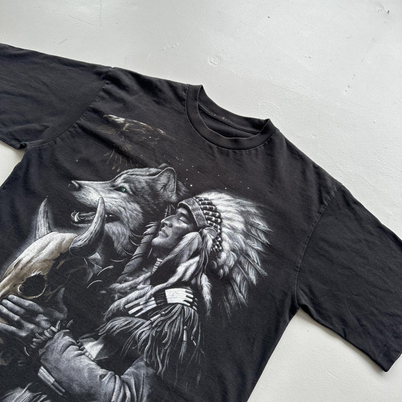 Black Native American / Wolfskin 90s Vintage T-shirt - Large