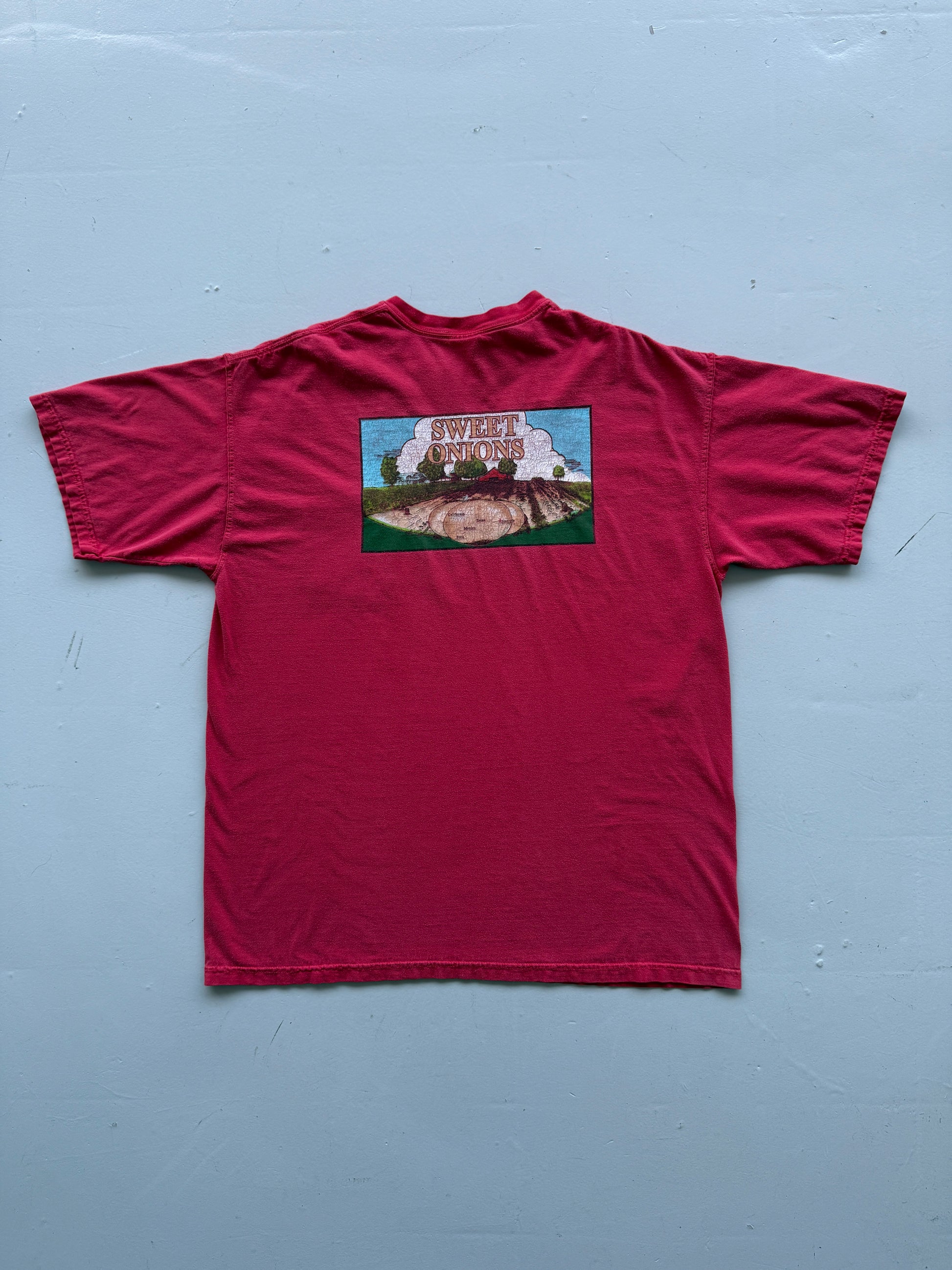 Faded Red California 90's Vintage Farming Graphic T-Shirt - XL