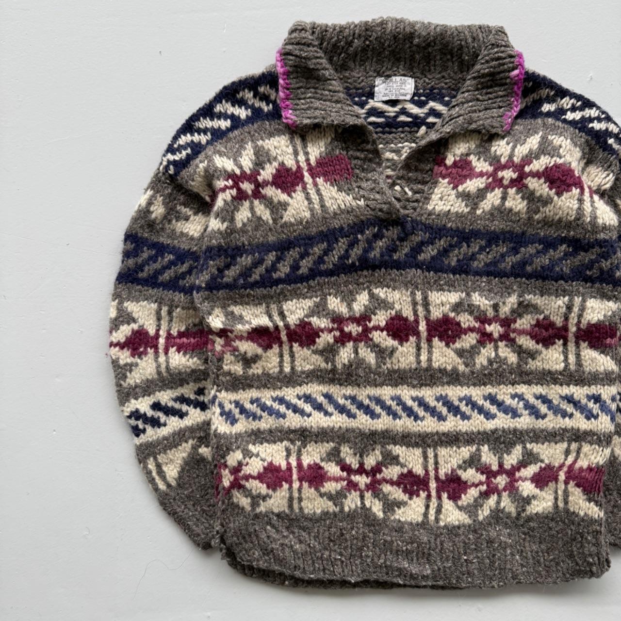 Brown Knitted 80s Vintage Hand-Knit Western Pullover Jumper - Medium