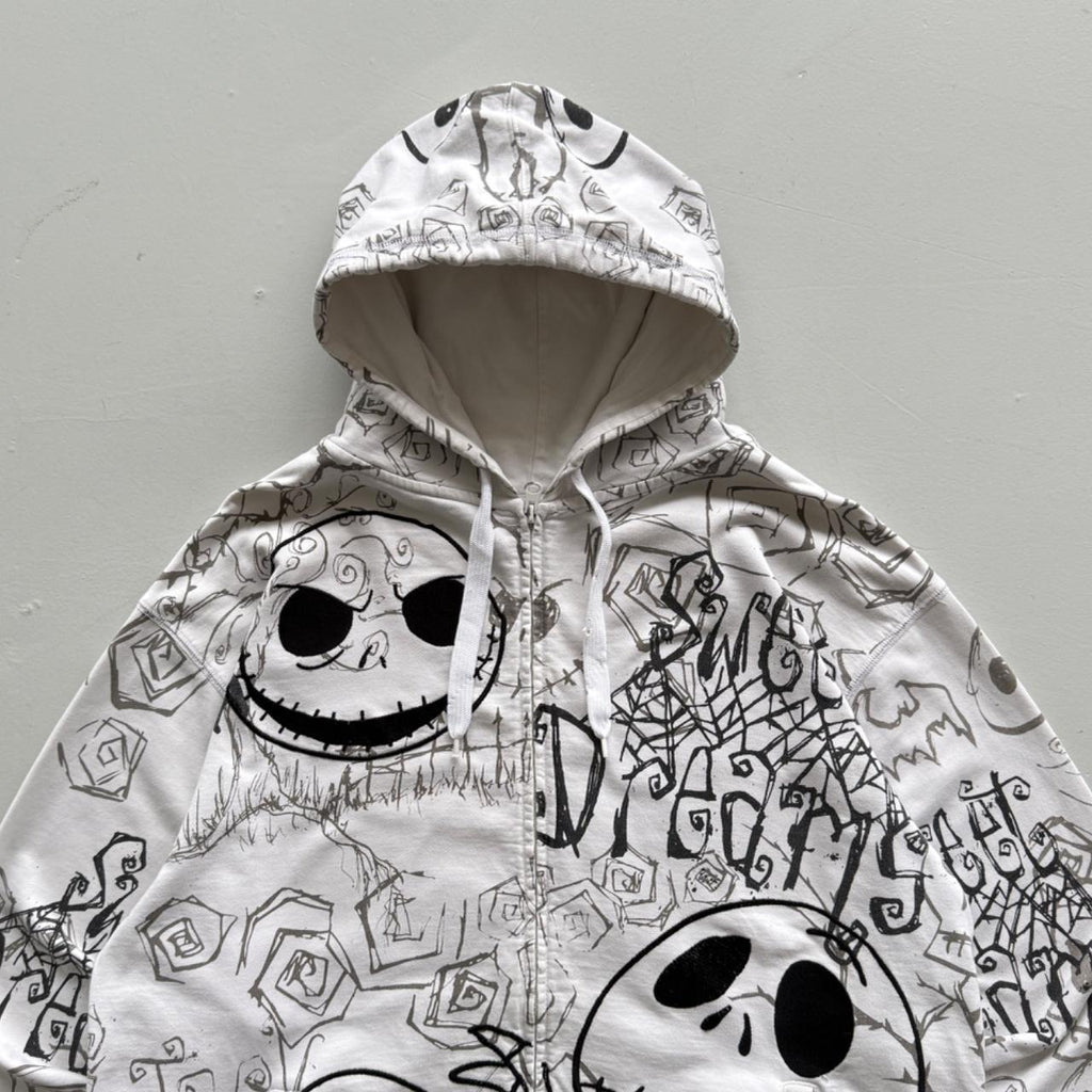 White Nightmare before Christmas 00s Graphic Full-Zip Hoodie - Large