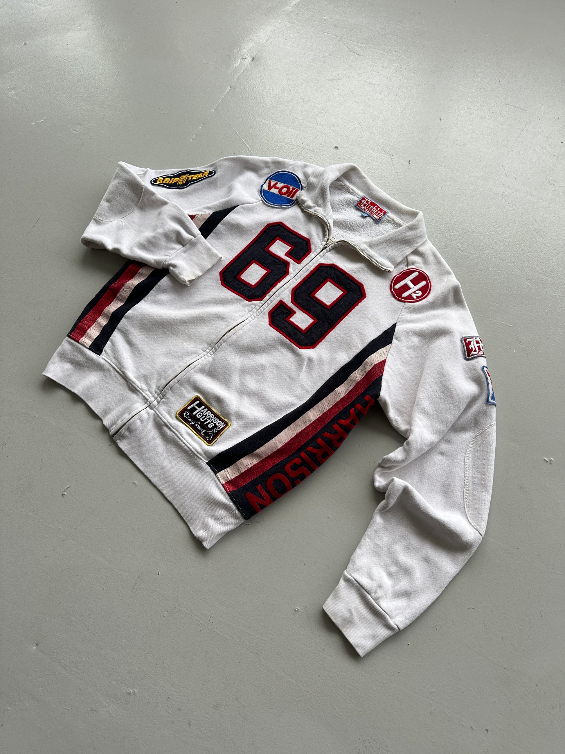 White 69 Motorsport Y2K Zip-Up Sweatshirt- Large