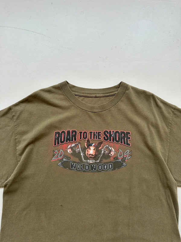 Khaki Green 00s Biker Vintage T-Shirt - Large