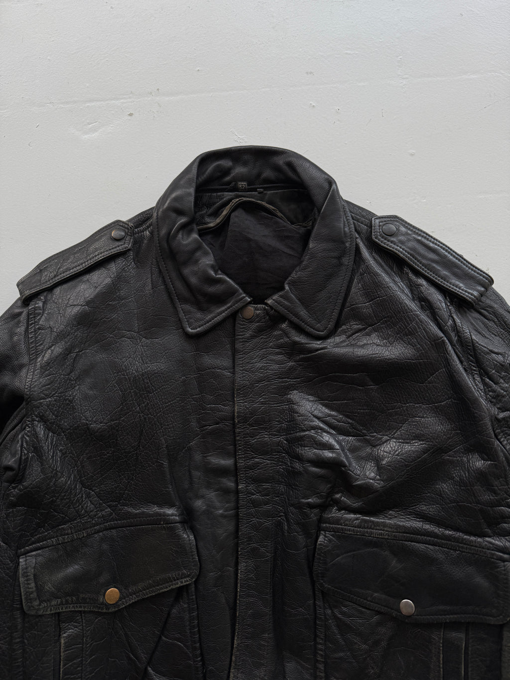 Black A2 Leather Vintage Aviation 90s Bomber Jacket - Large
