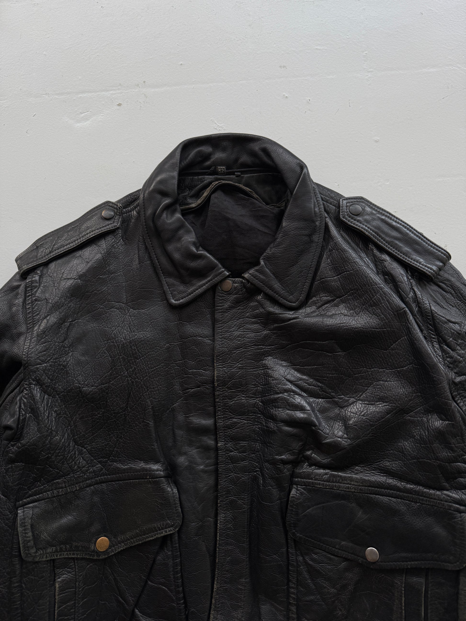 Black A2 Leather Vintage Aviation 90s Bomber Jacket - Large