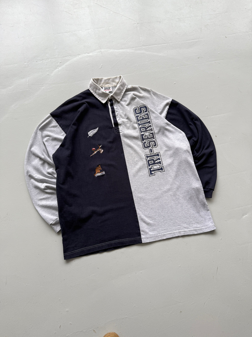 Grey Tri Nations Cup 90's Vintage Long Sleeve Rugby Jersey - XL