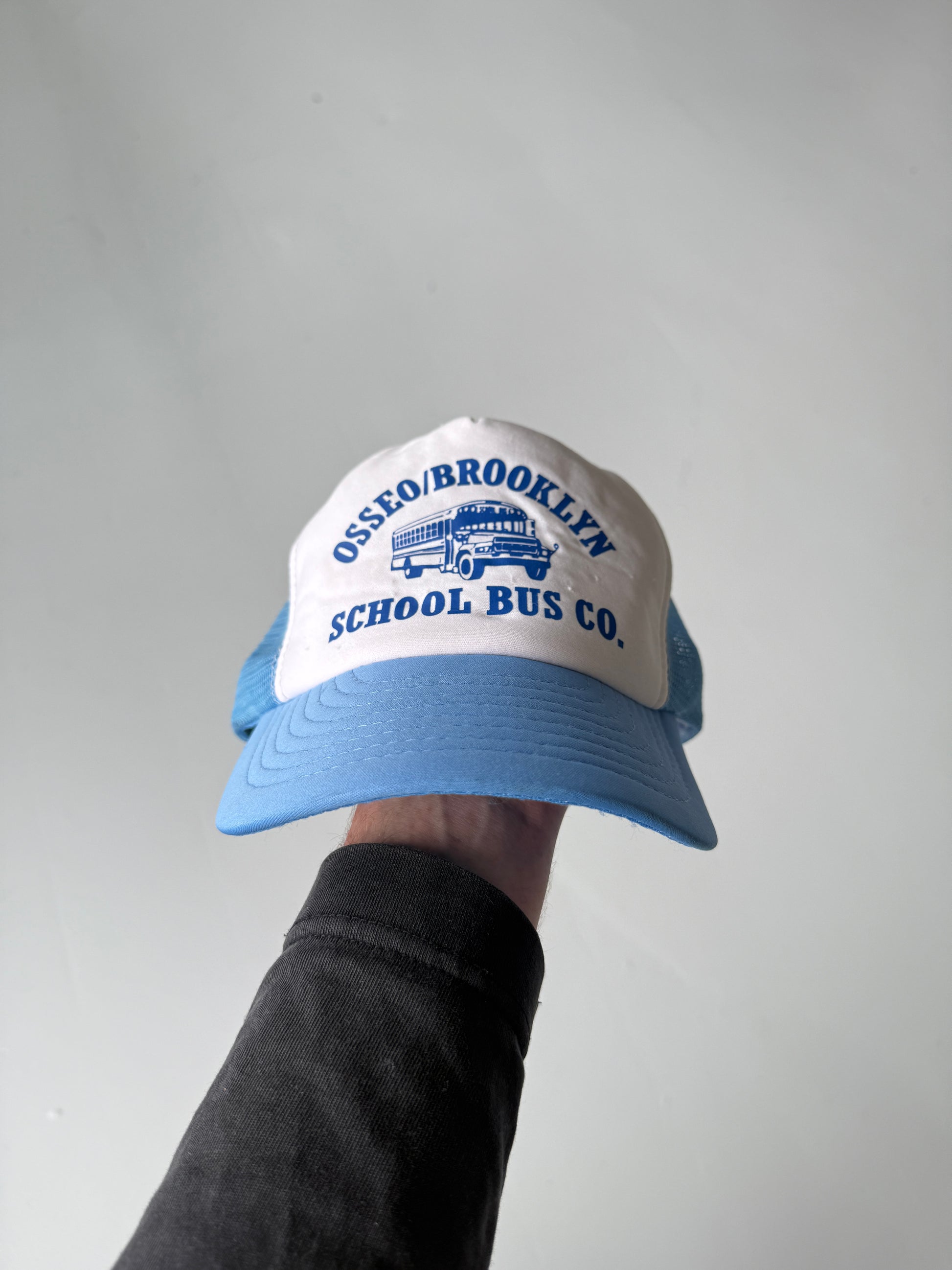 Blue Brooklyn School Bus Vintage Foam and Mesh SnapBack Trucker Cap