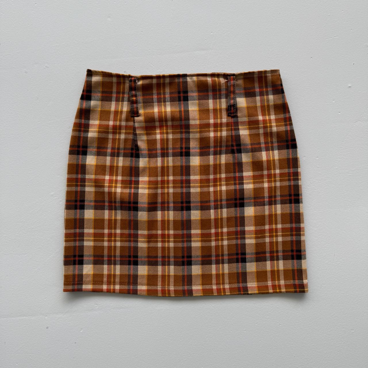 Brown Checkered Vintage Mini Skirt - W26 L16 Size 6