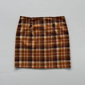Brown Checkered Vintage Mini Skirt - W26 L16 Size 6
