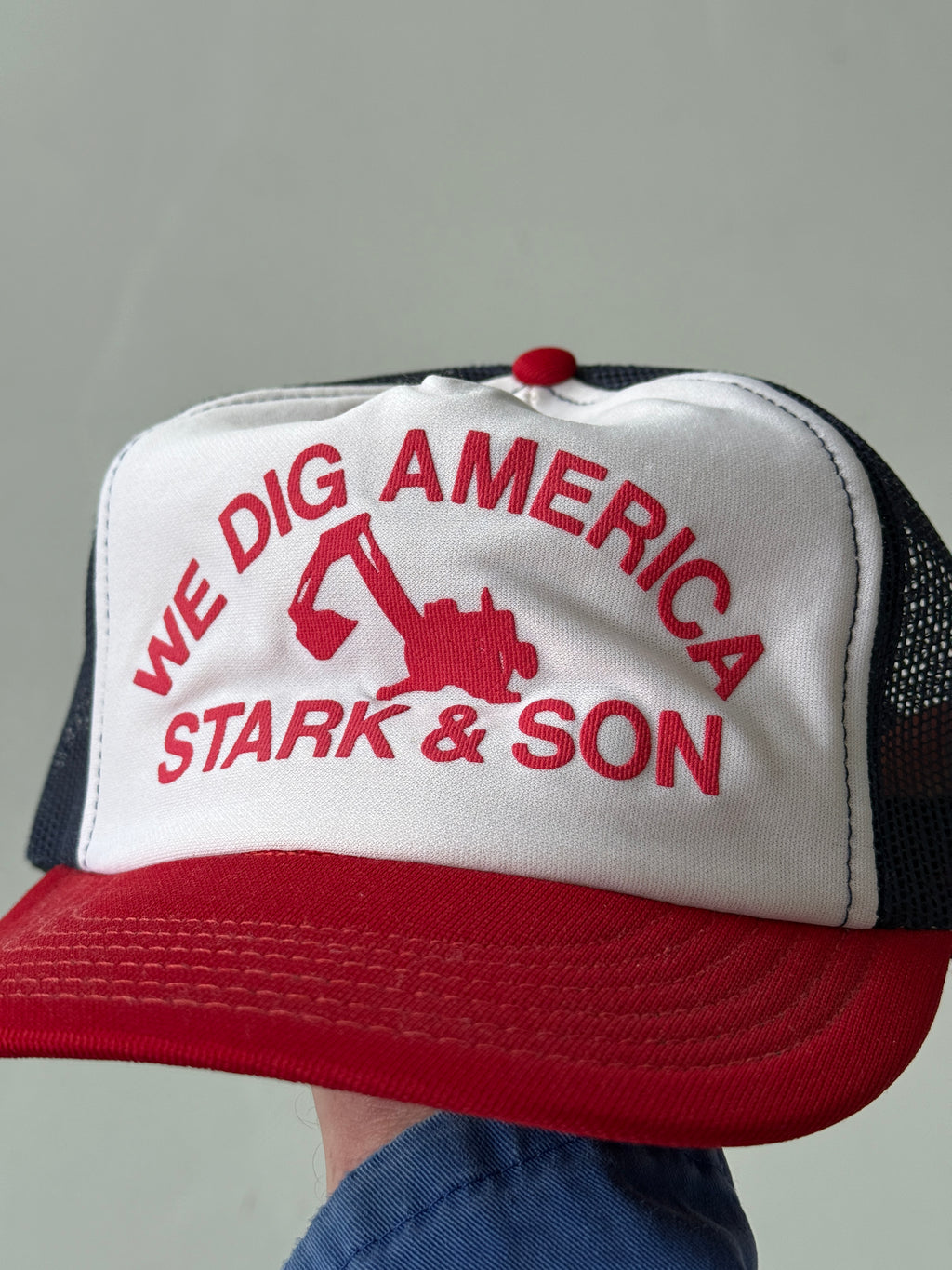 White and Red Construction Vintage Workwear Foam and Mesh SnapBack Trucker Cap