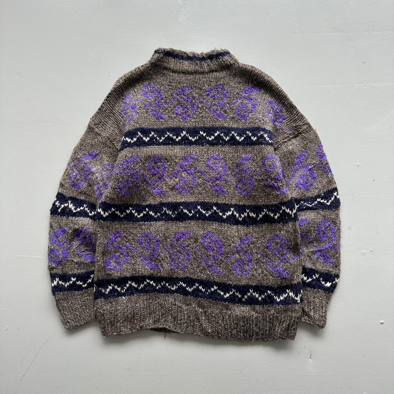 Grey Ecuadorian 80s Chunky Knit Jumper - Large