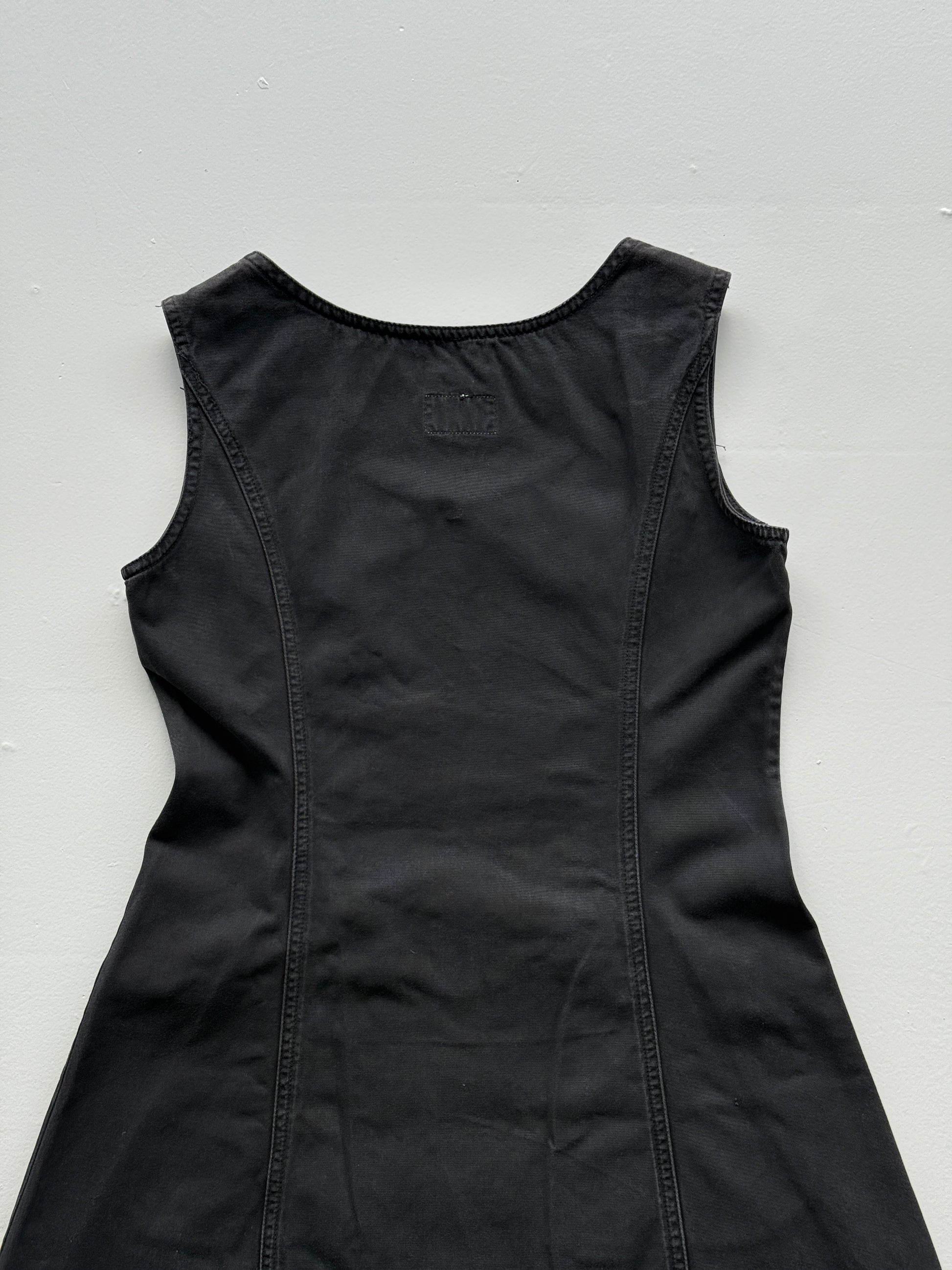 Black Swish Jeans 00's Vintage Y2K Pinafore Mini Dress - Size 8