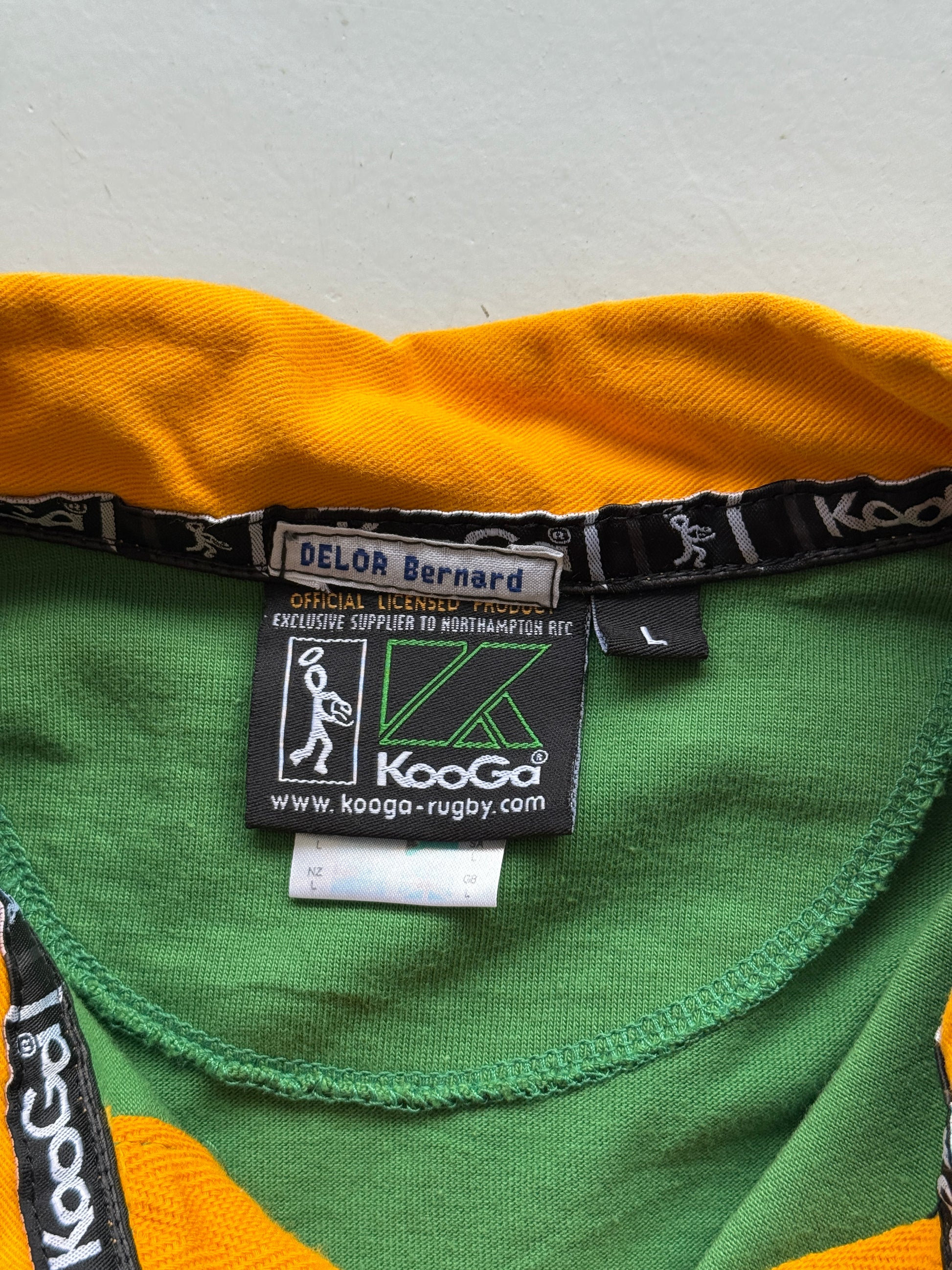 Green Striped Northampton Saints Rugby 00's Vintage Long Sleeve Jersey - XL