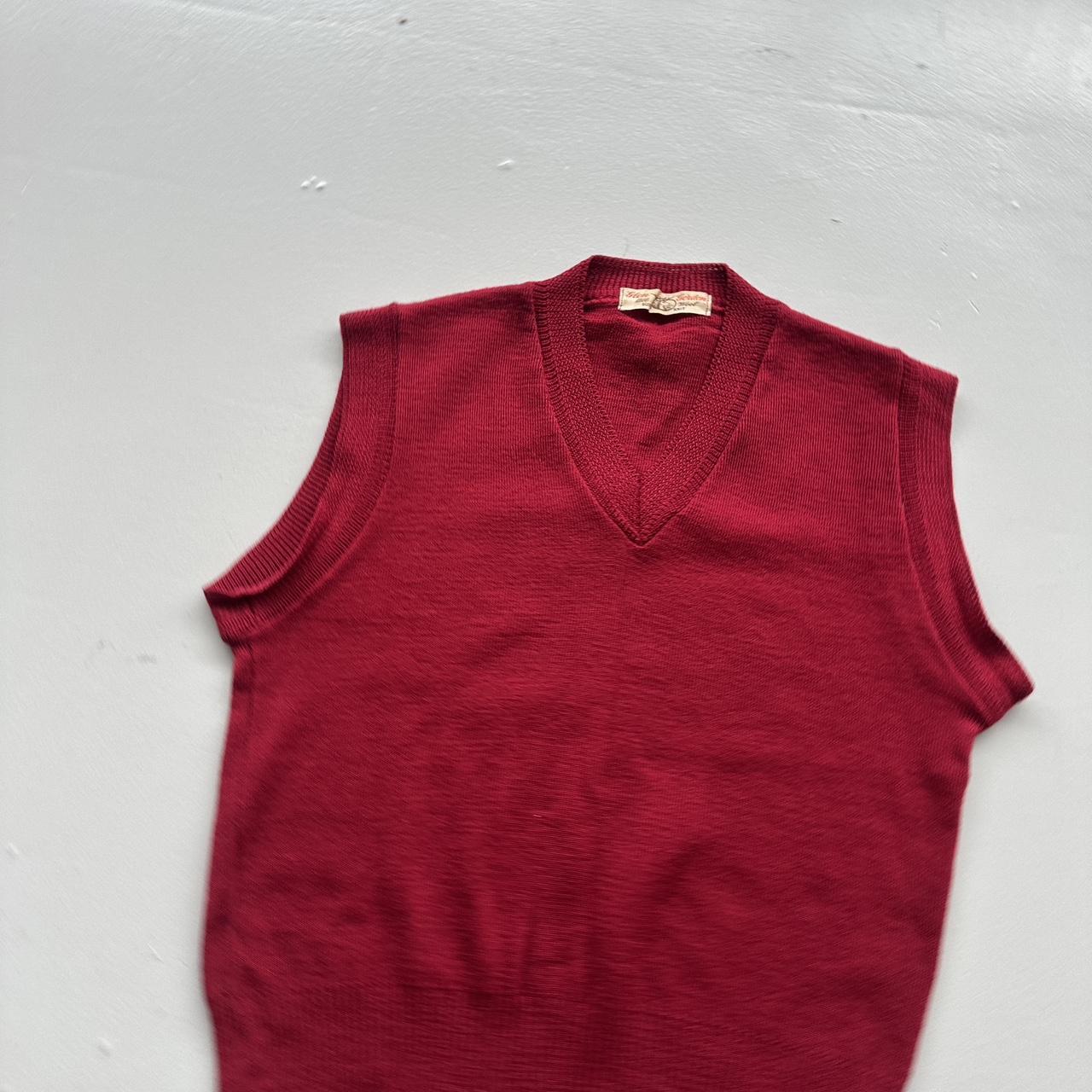 Red Pure Wool Scotch Knit Vintage 60s Sweatshirt Vest - Small