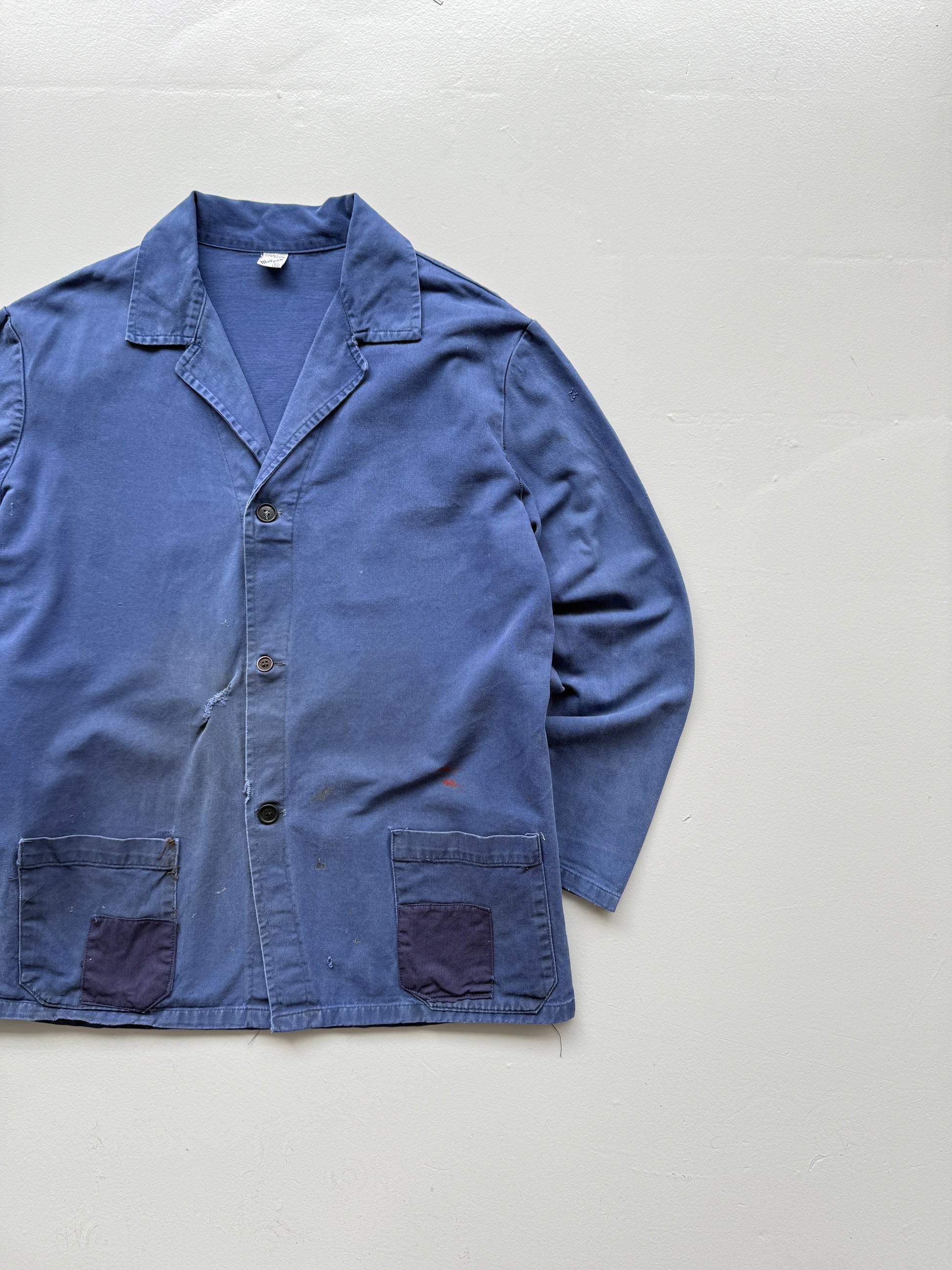 Thrashed Blue Chore Jacket 70's Vintage French Workwear CH138 - Large