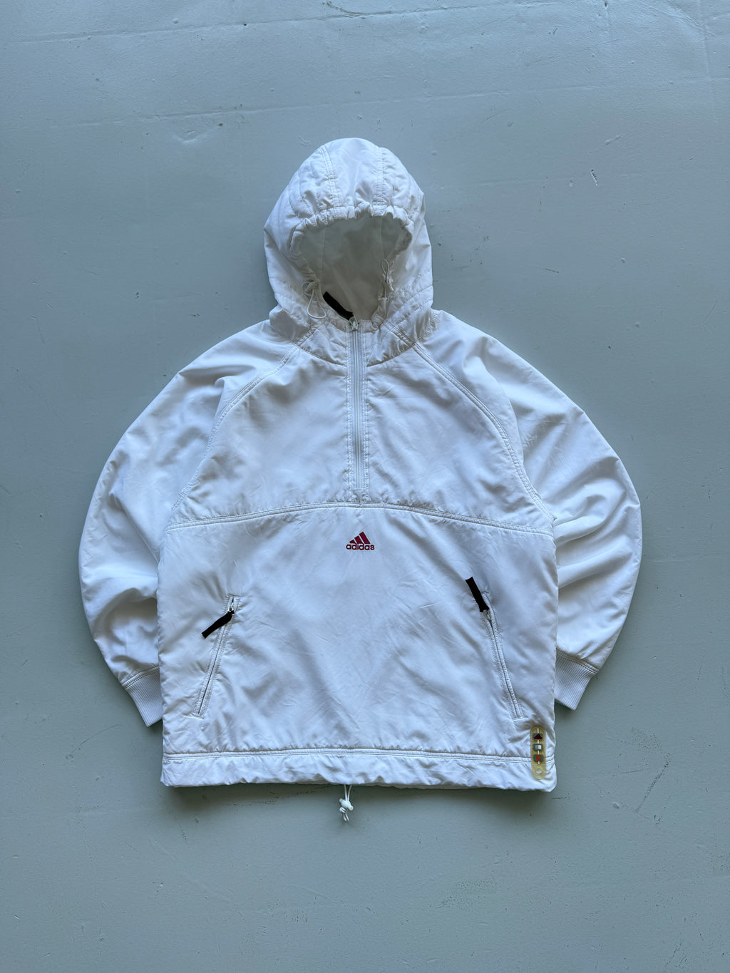 White Adidas 90's Vintage 1/4 Zip Shell Jacket - Medium